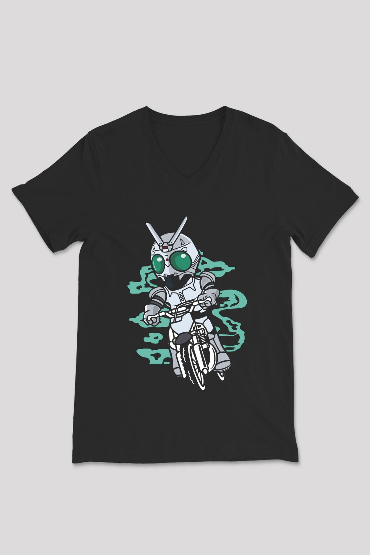 Shadowmoon Motocross Rider Baskılı Siyah Unisex V Yaka Tişört