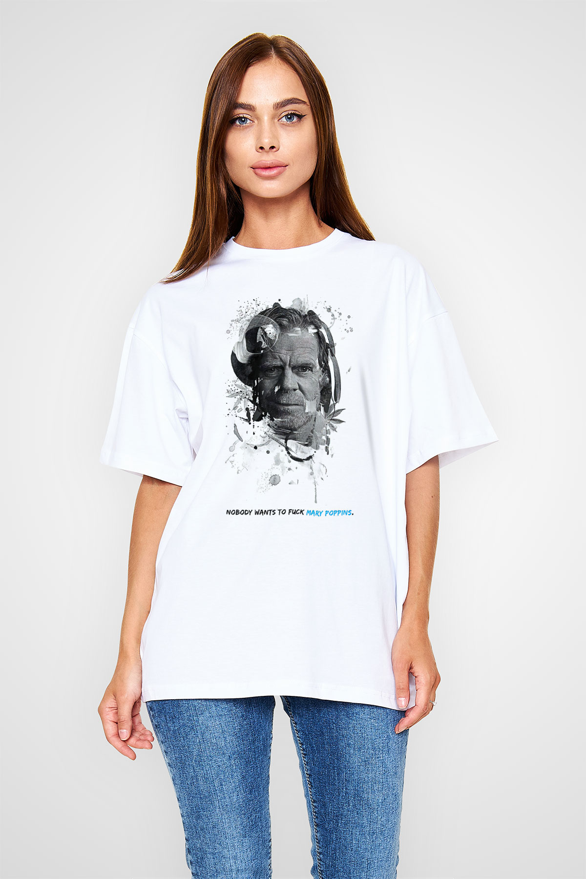 Shameless Baskılı Beyaz Unisex Oversize Tişört - Tshirt