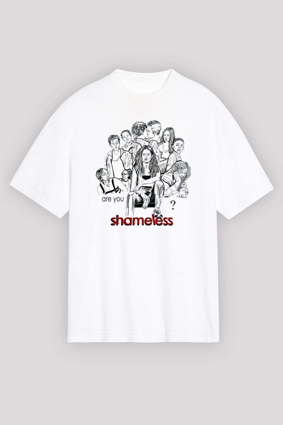 Shameless Baskılı Beyaz Unisex Oversize Tişört - Tshirt
