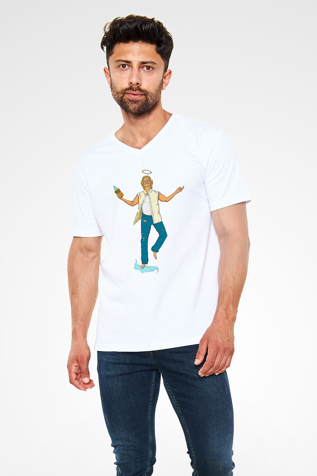 Shameless Baskılı Beyaz Unisex V Yaka Tişört - Tshirt