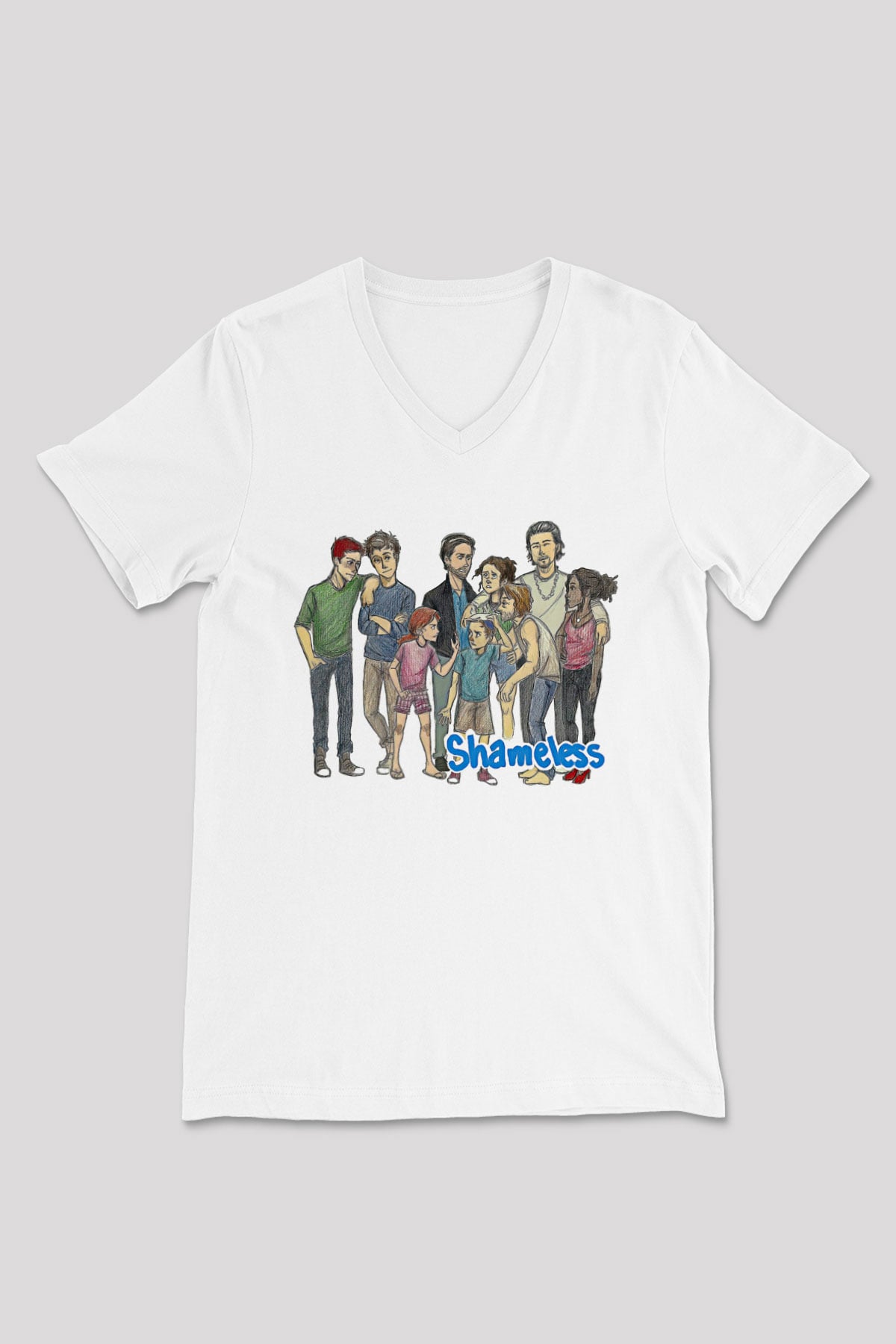 Shameless Baskılı Beyaz Unisex V Yaka Tişört - Tshirt