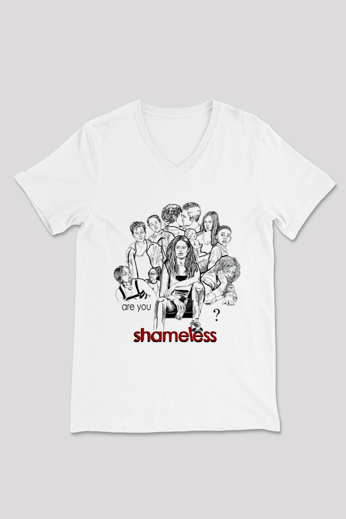 Shameless Baskılı Beyaz Unisex V Yaka Tişört - Tshirt