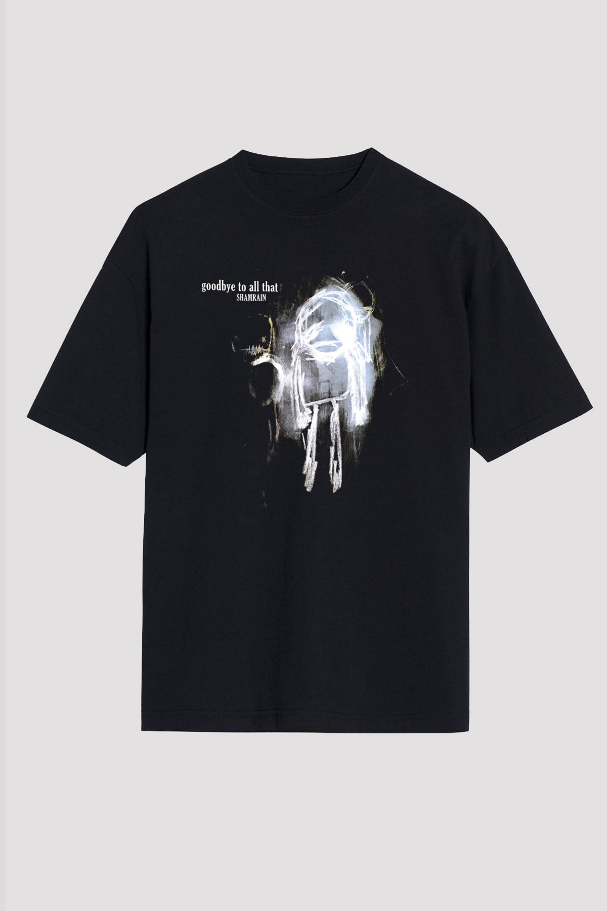 Shamrain Baskılı Unisex Siyah Oversize Tişört - Tshirt