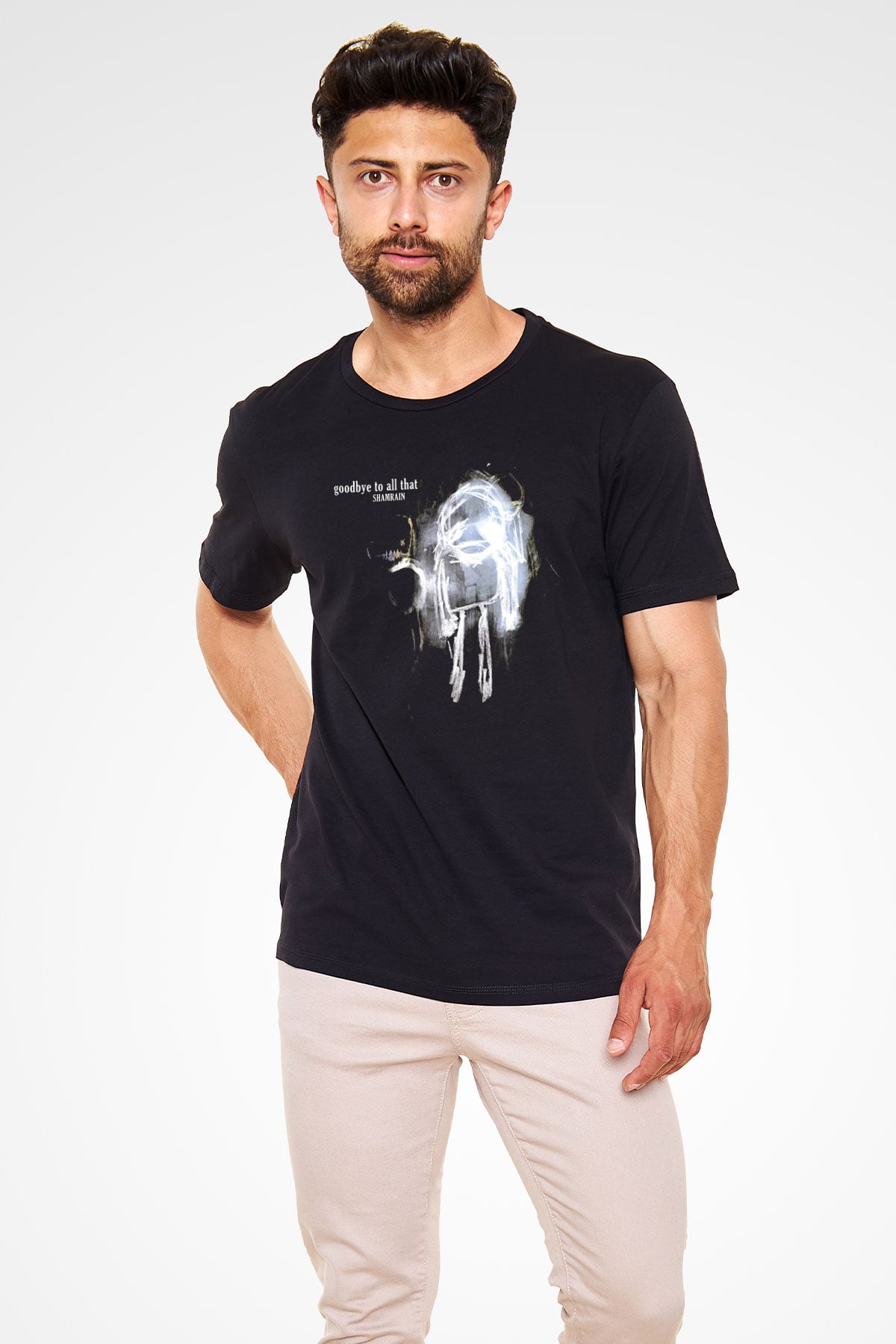 Shamrain Baskılı Unisex Siyah Tişört - Tshirt