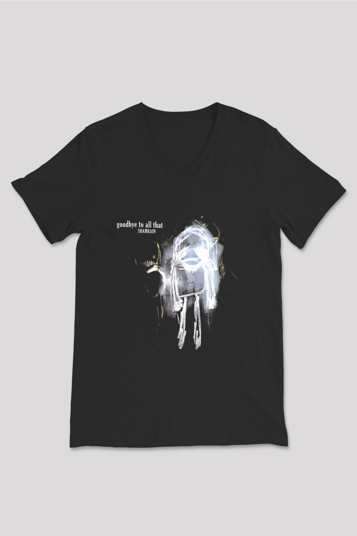 Shamrain Baskılı Unisex Siyah V Yaka Tişört - Tshirt