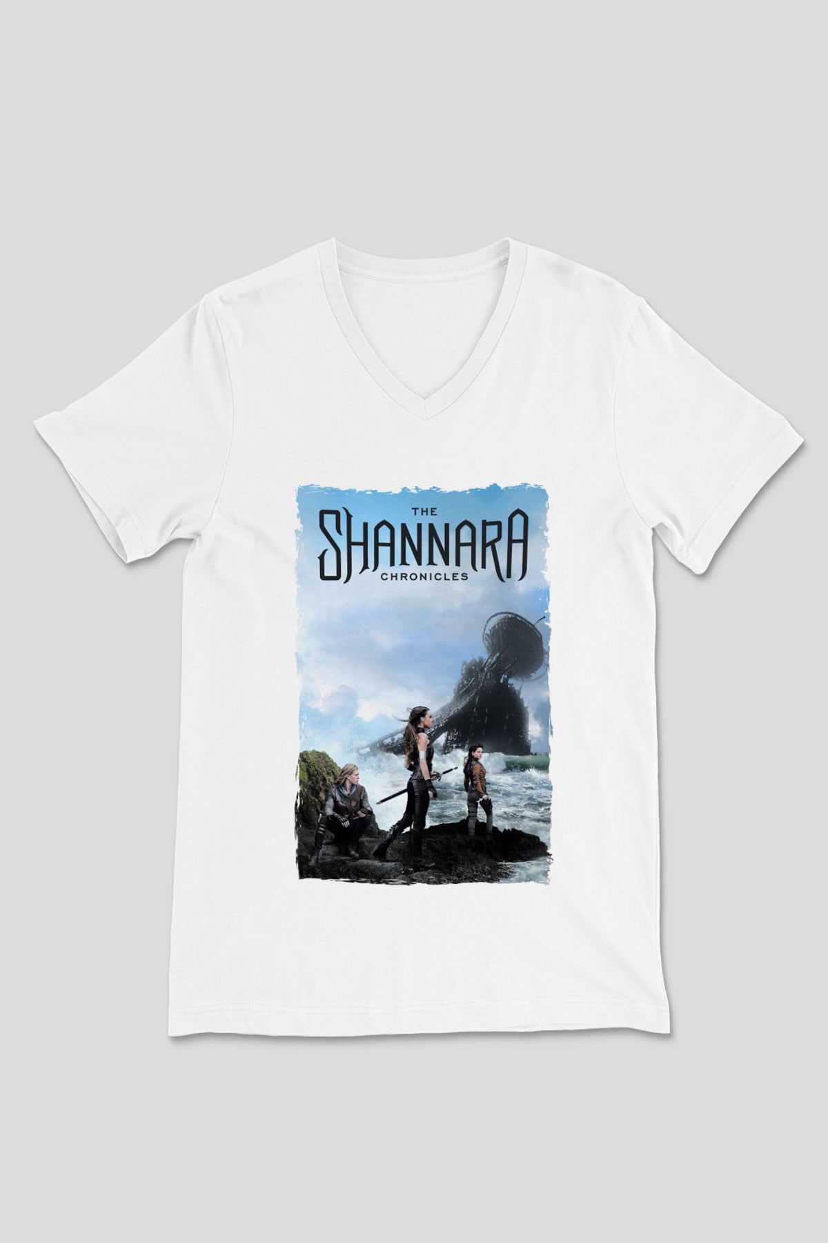 Shannara Chronicles Beyaz Unisex V Yaka Tişört