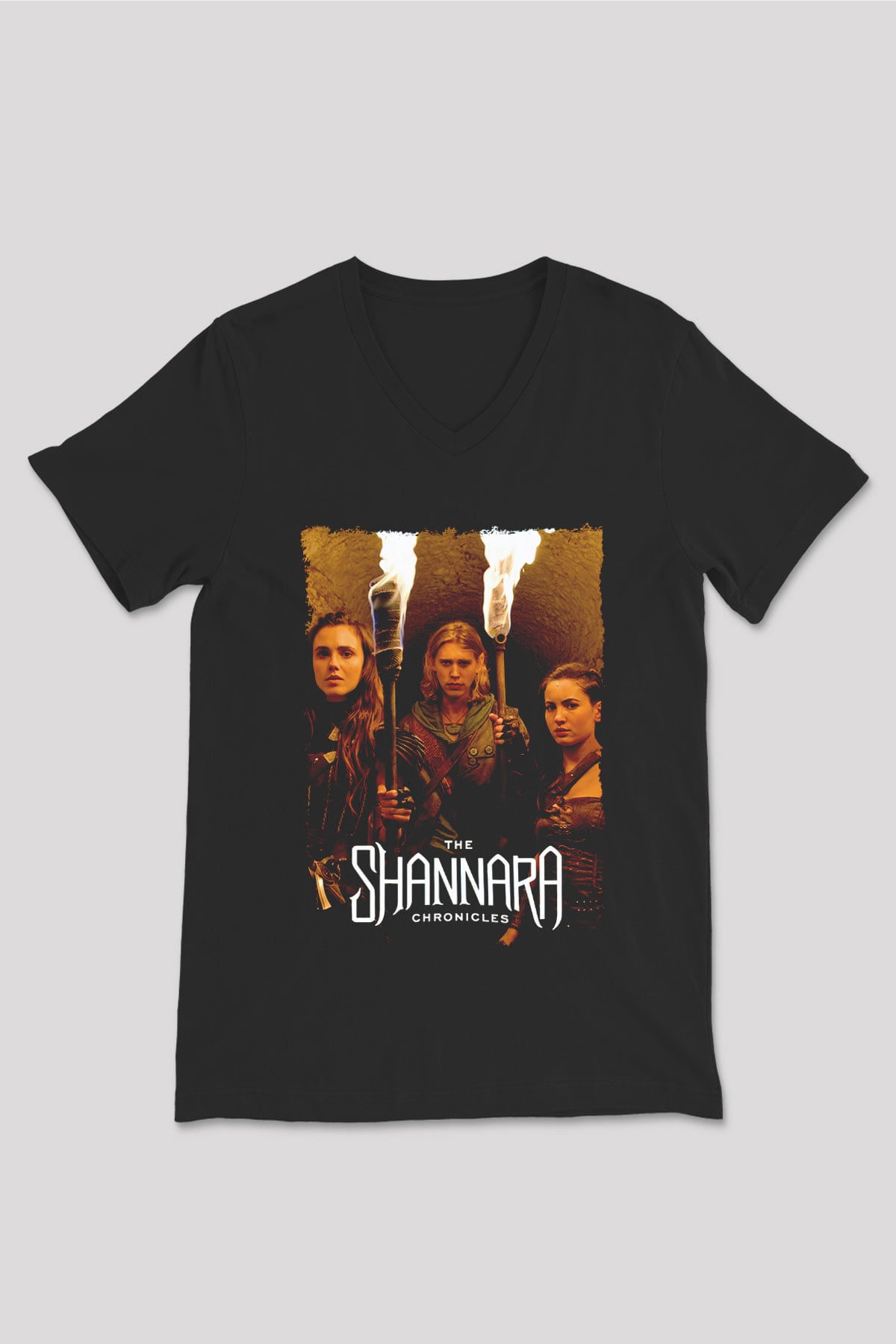Shannara Chronicles Siyah Unisex V Yaka Tişört