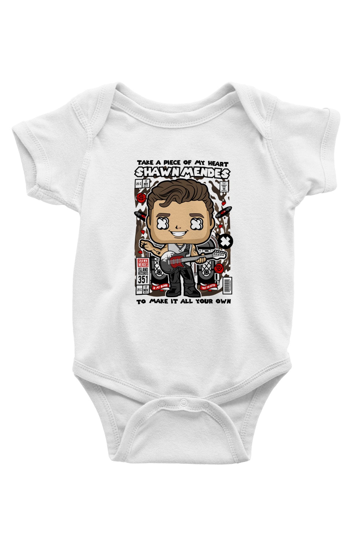 Shawn Mendes Baskılı Unisex Beyaz Bebek Body - Zıbın