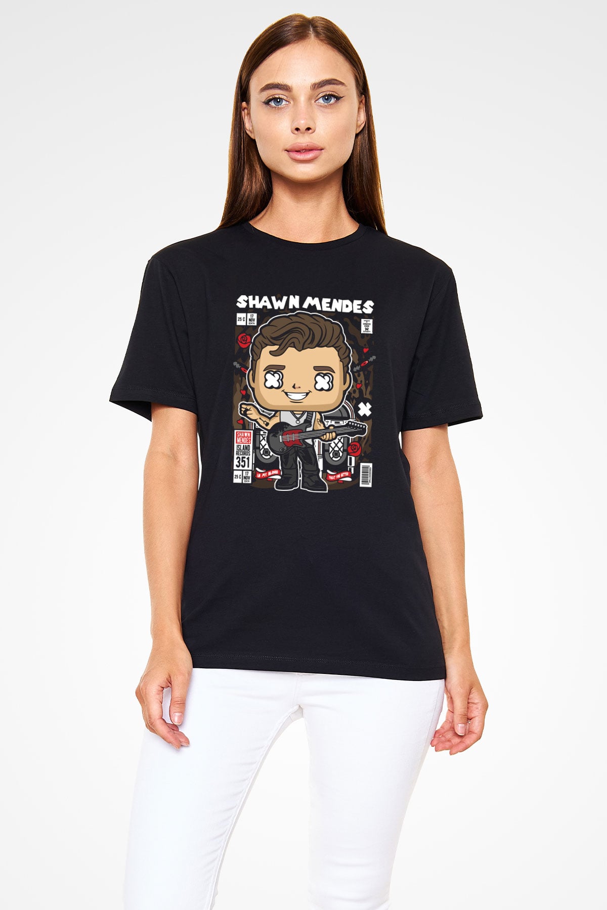 Shawn Mendes Baskılı Unisex Siyah Tişört