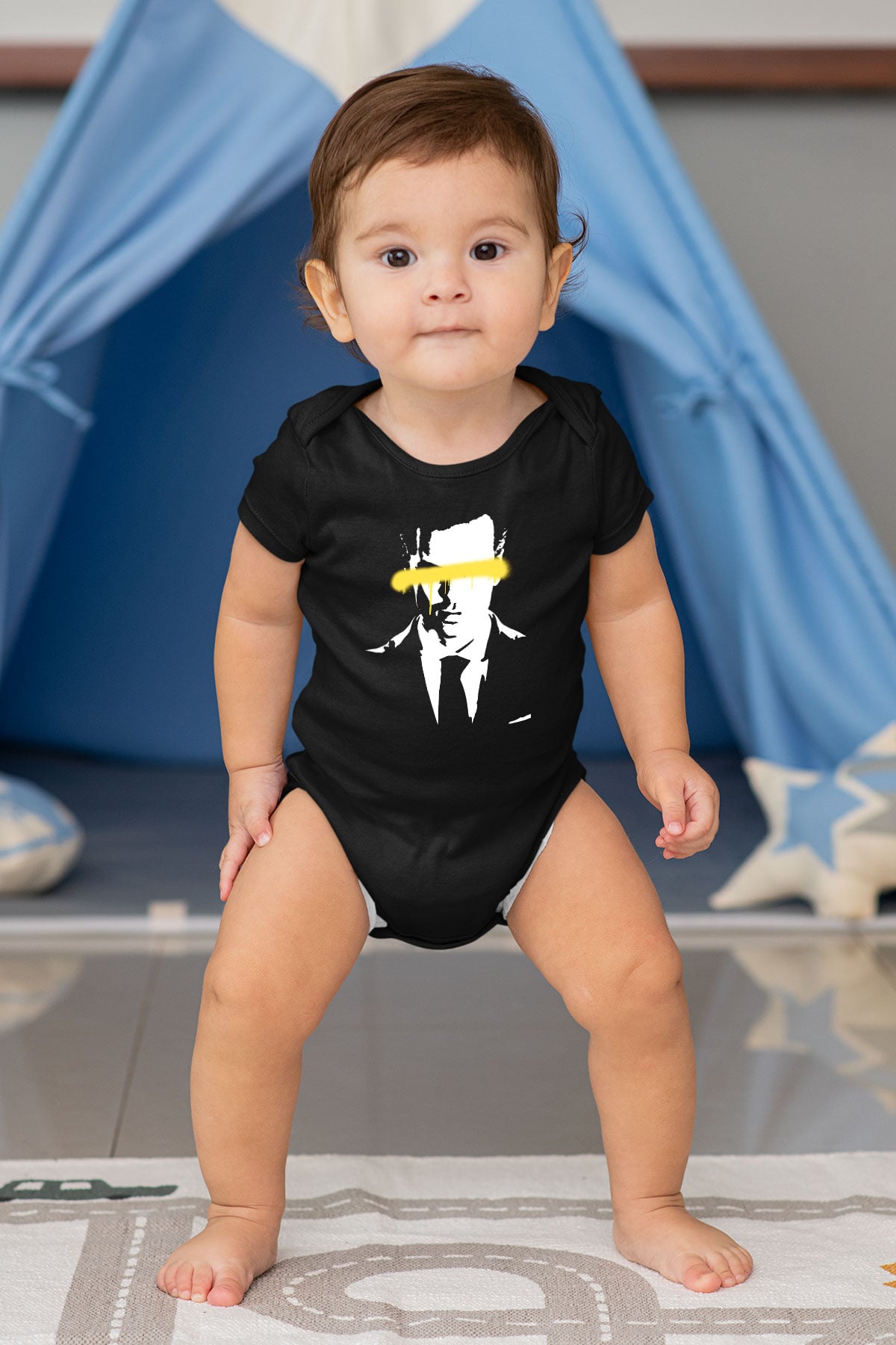 Sherlock Baskılı Siyah Bebek Body - Zıbın