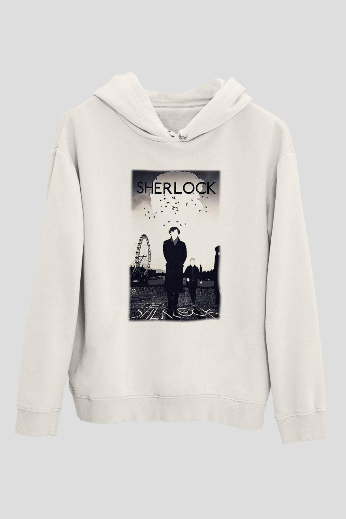 Sherlock Beyaz Unisex Kapşonlu Sweatshirt