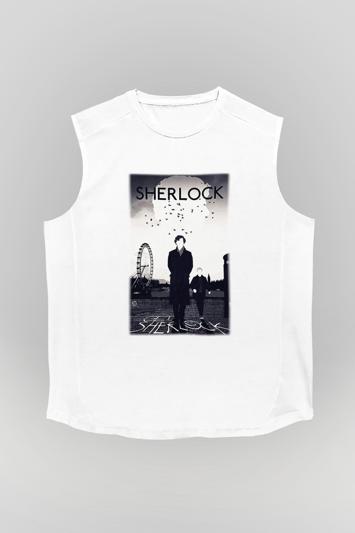 Sherlock Beyaz Unisex Kolsuz Tişört