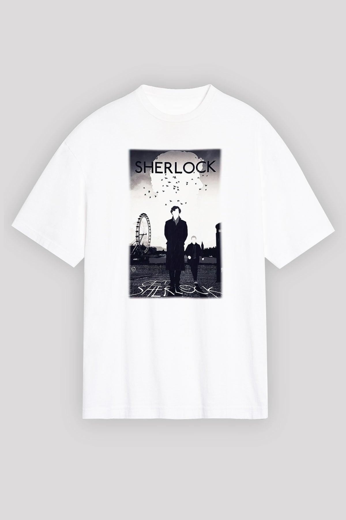 Sherlock Beyaz Unisex Oversize Tişört T-Shirt