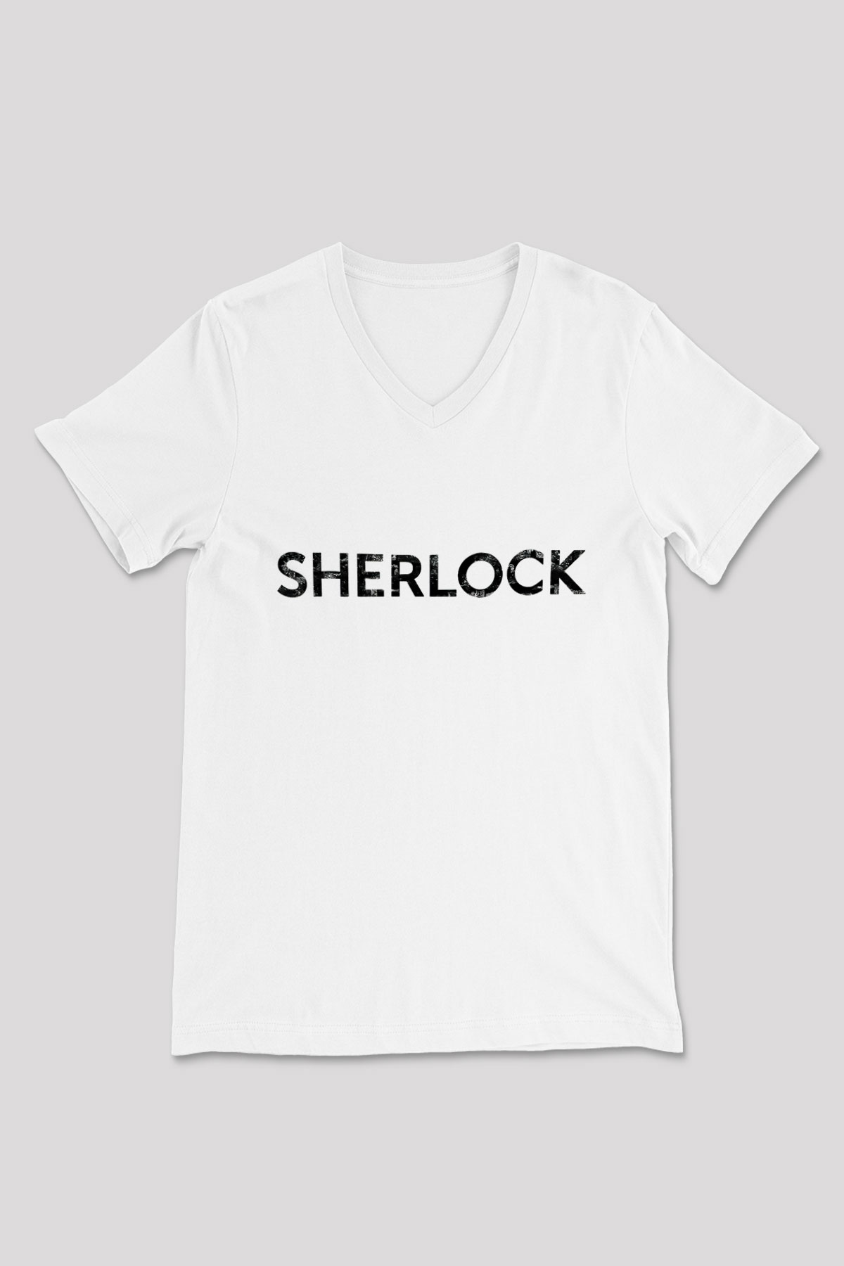 Sherlock Beyaz Unisex V Yaka Tişört T-Shirt
