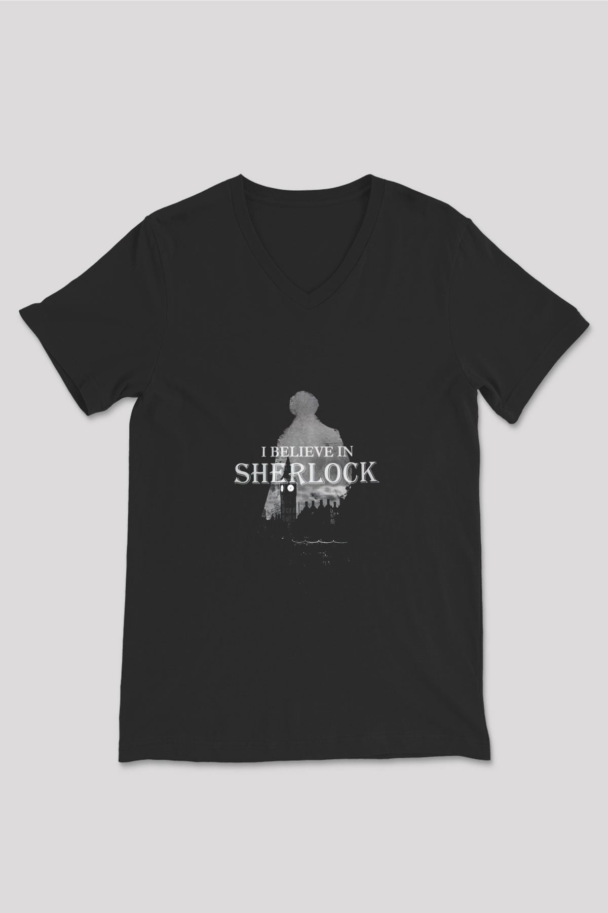 Sherlock Siyah Unisex V Yaka Tişört T-Shirt