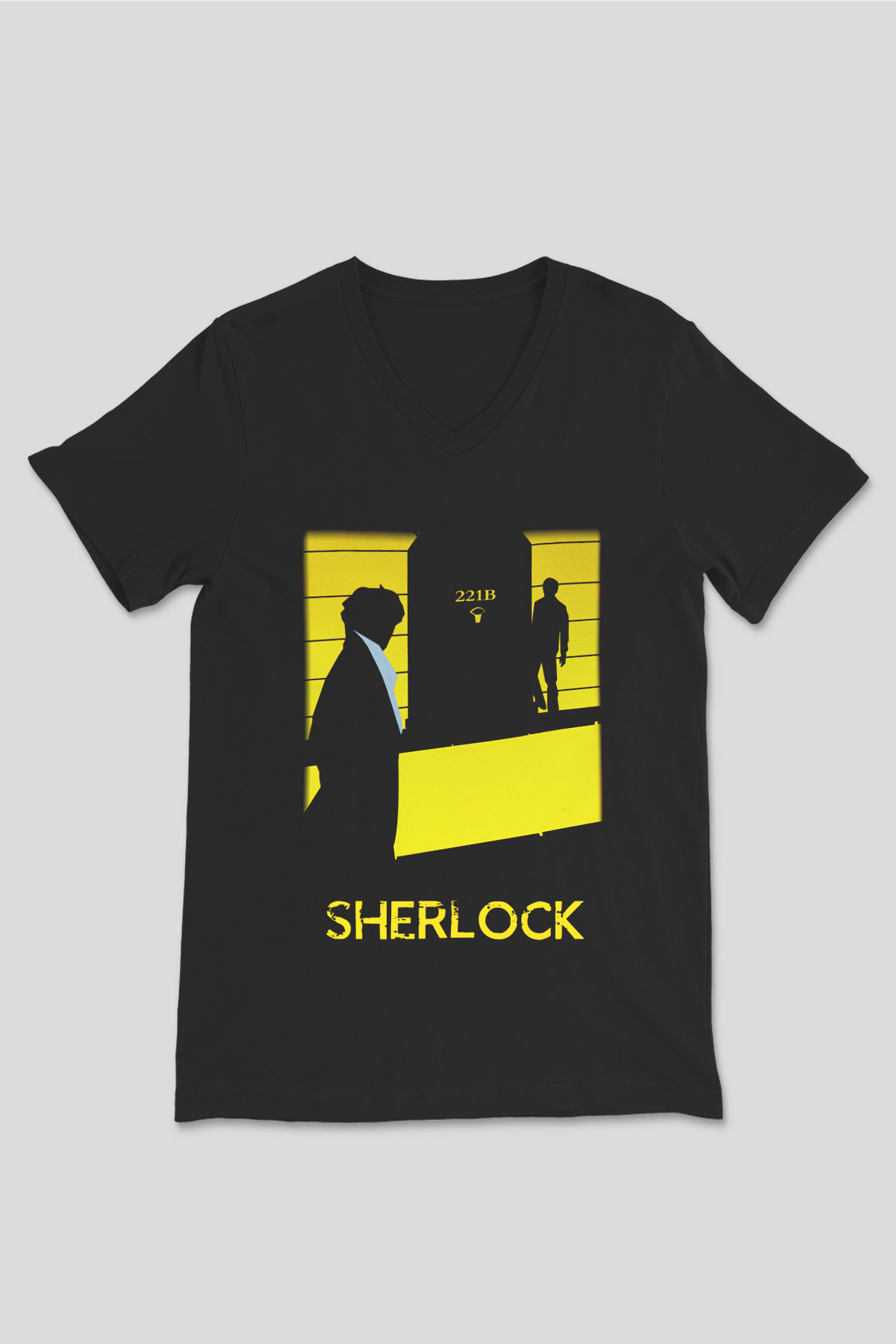 Sherlock Siyah Unisex V Yaka Tişört T-Shirt