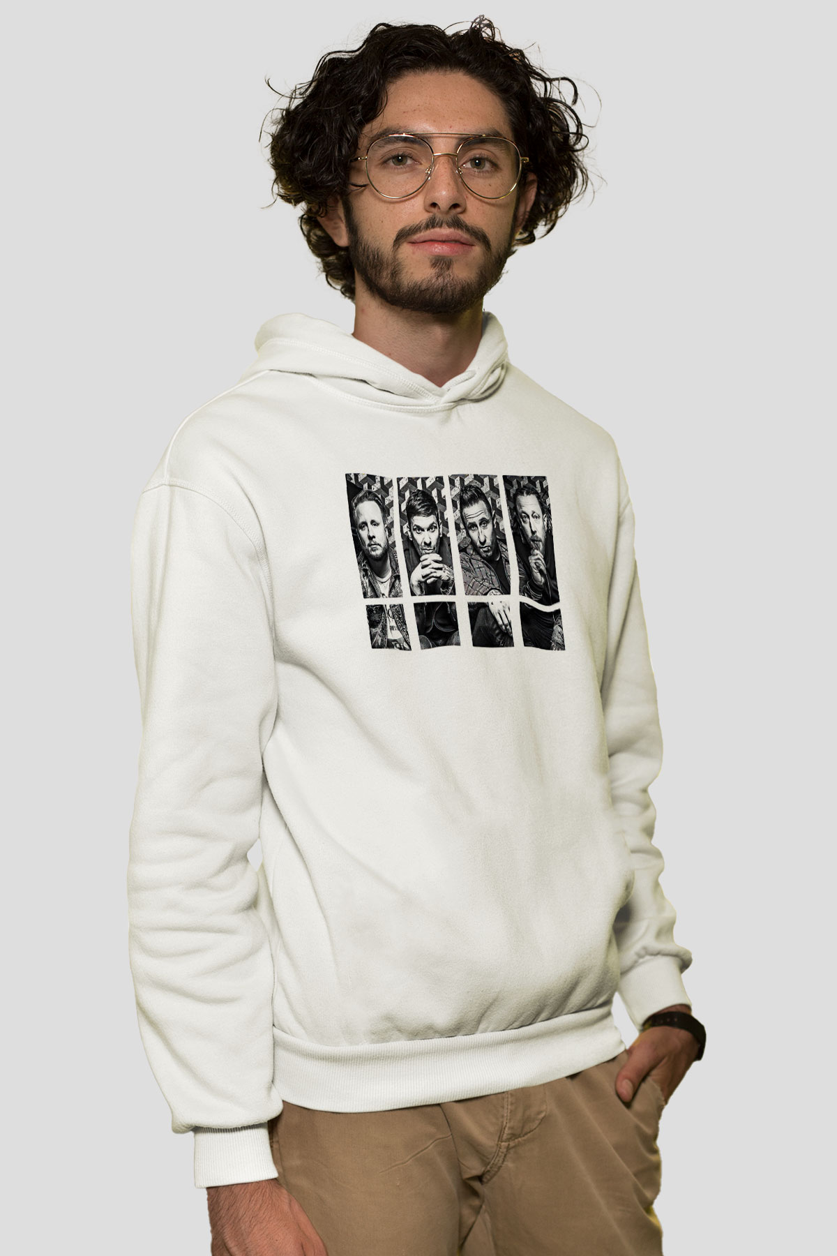 Shinedown Baskılı Beyaz Unisex Kapüşonlu Sweatshirt