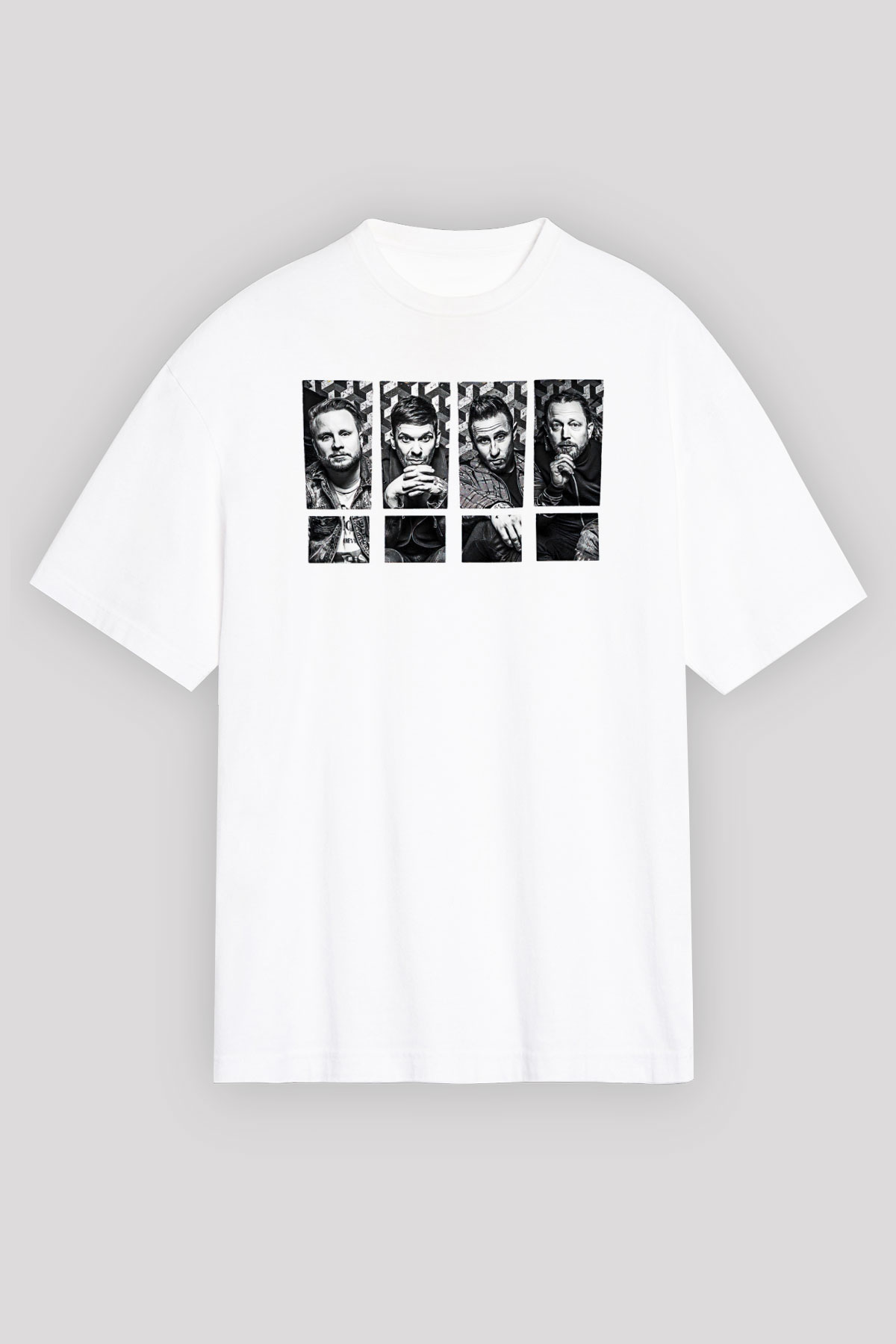 Shinedown Baskılı Beyaz Unisex Oversize Tişört - Tshirt