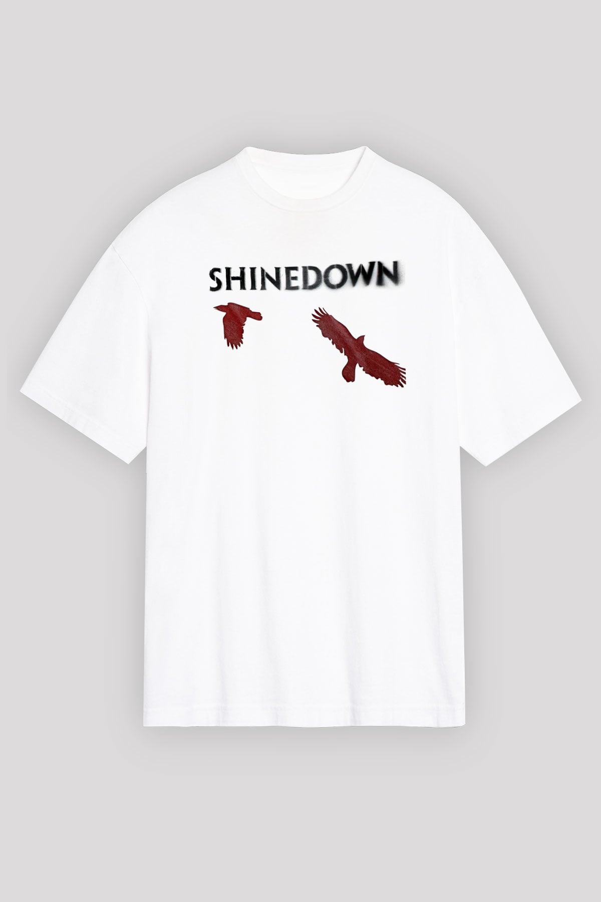 Shinedown Baskılı Beyaz Unisex Oversize Tişört - Tshirt