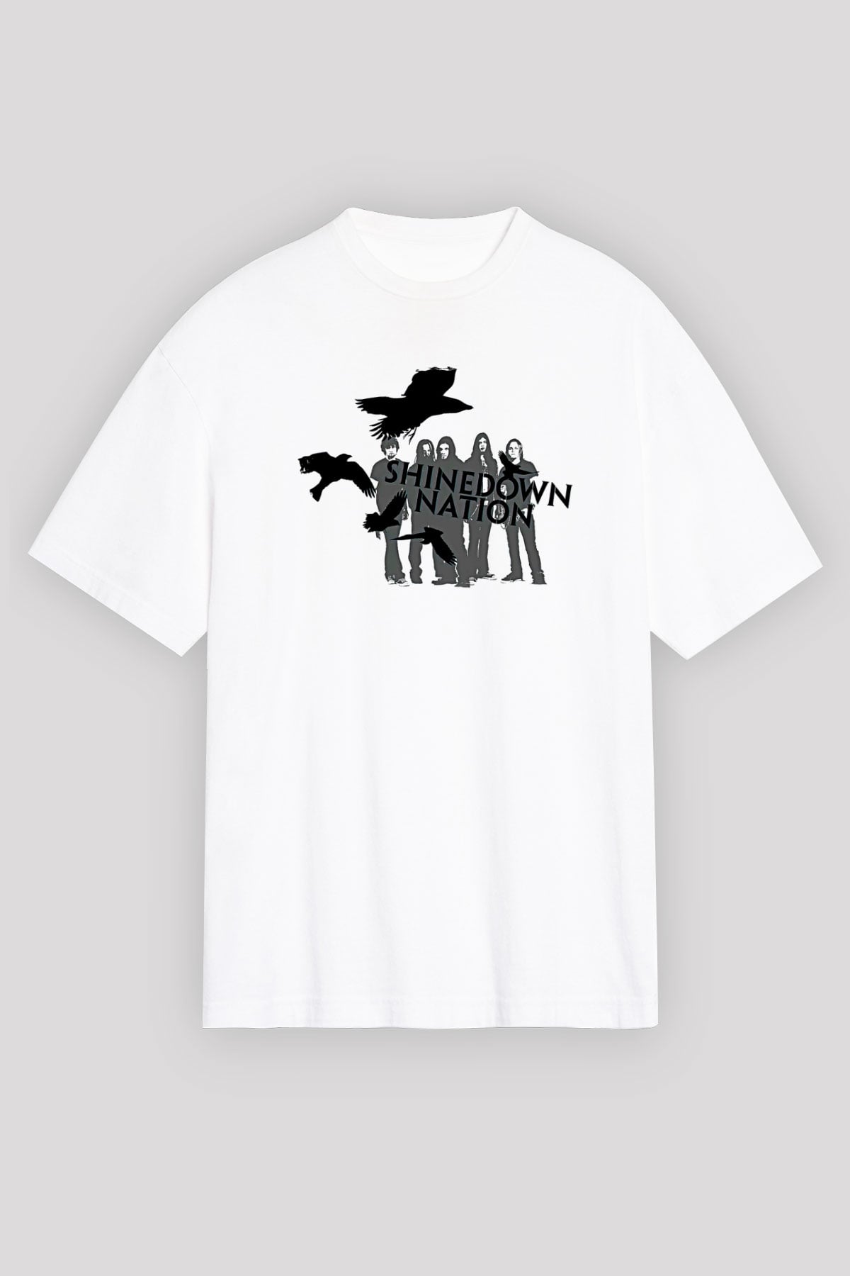 Shinedown Baskılı Beyaz Unisex Oversize Tişört - Tshirt