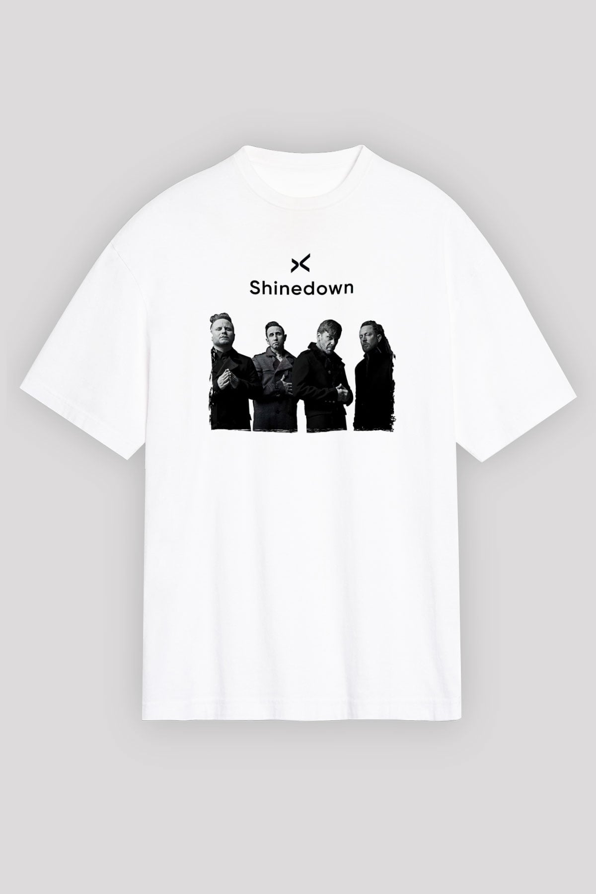 Shinedown Baskılı Beyaz Unisex Oversize Tişört - Tshirt