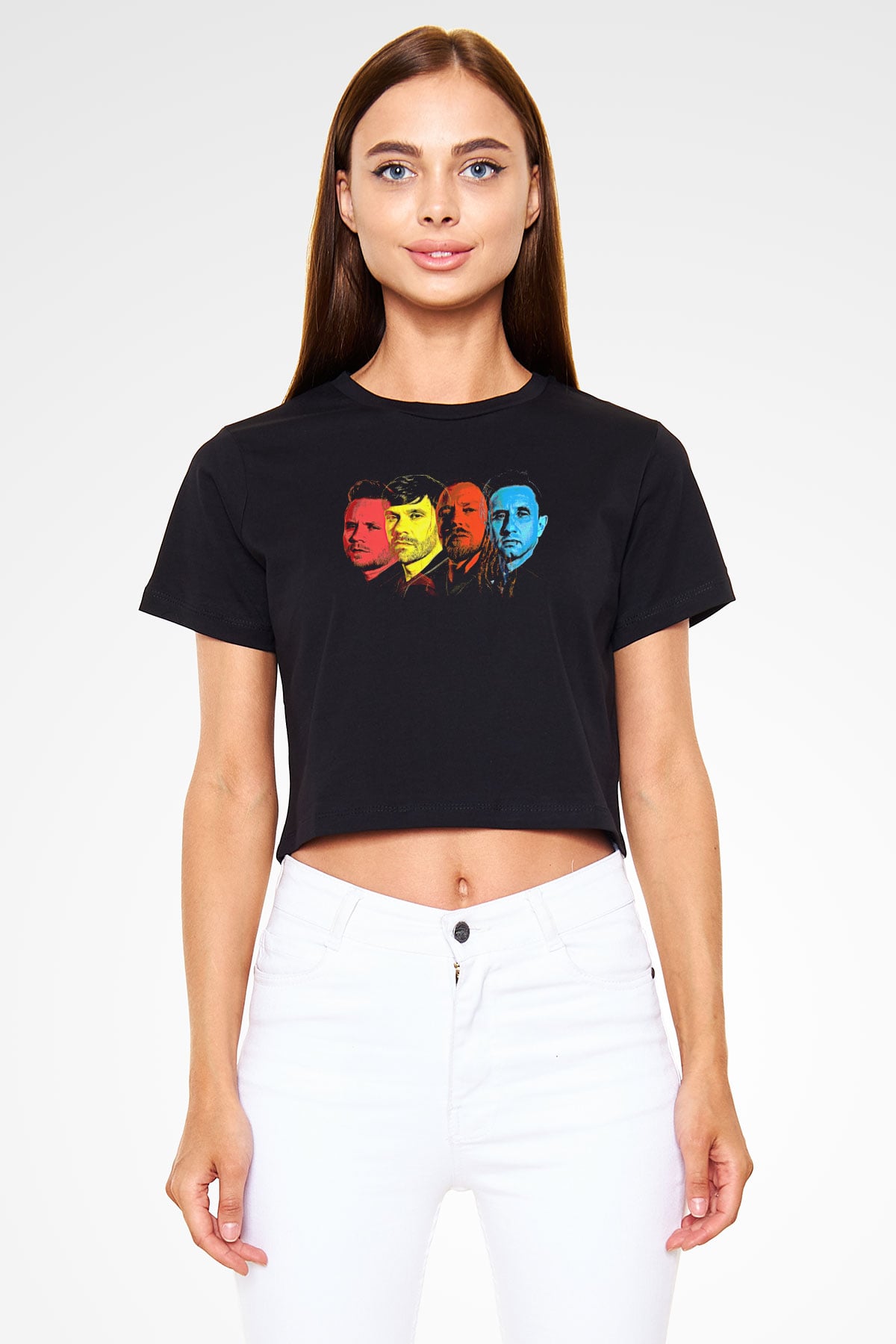 Shinedown Baskılı Siyah Crop Top Kadın Tişört - Tshirt