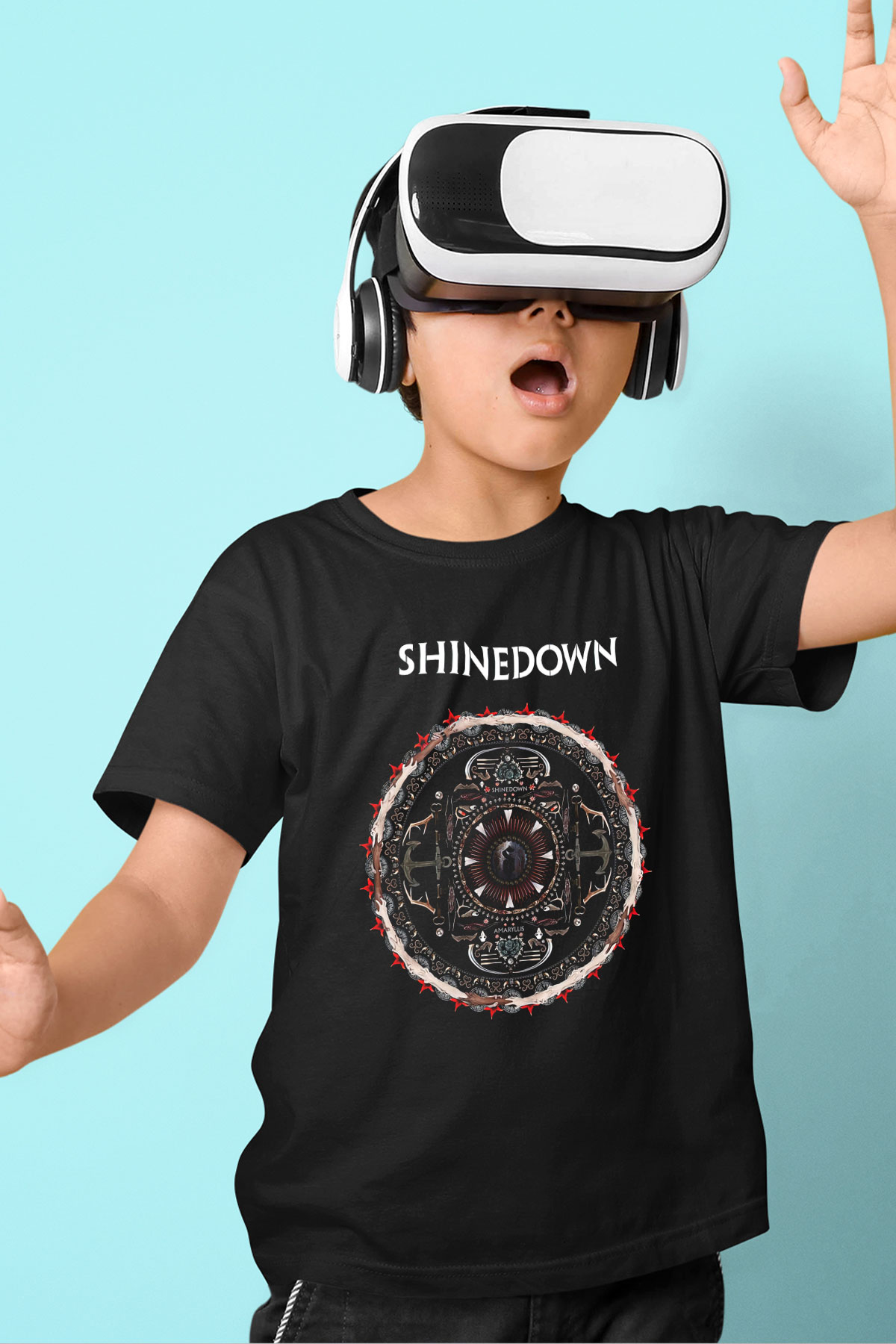 Shinedown Baskılı Unisex Siyah Çocuk Tişört - Tshirt