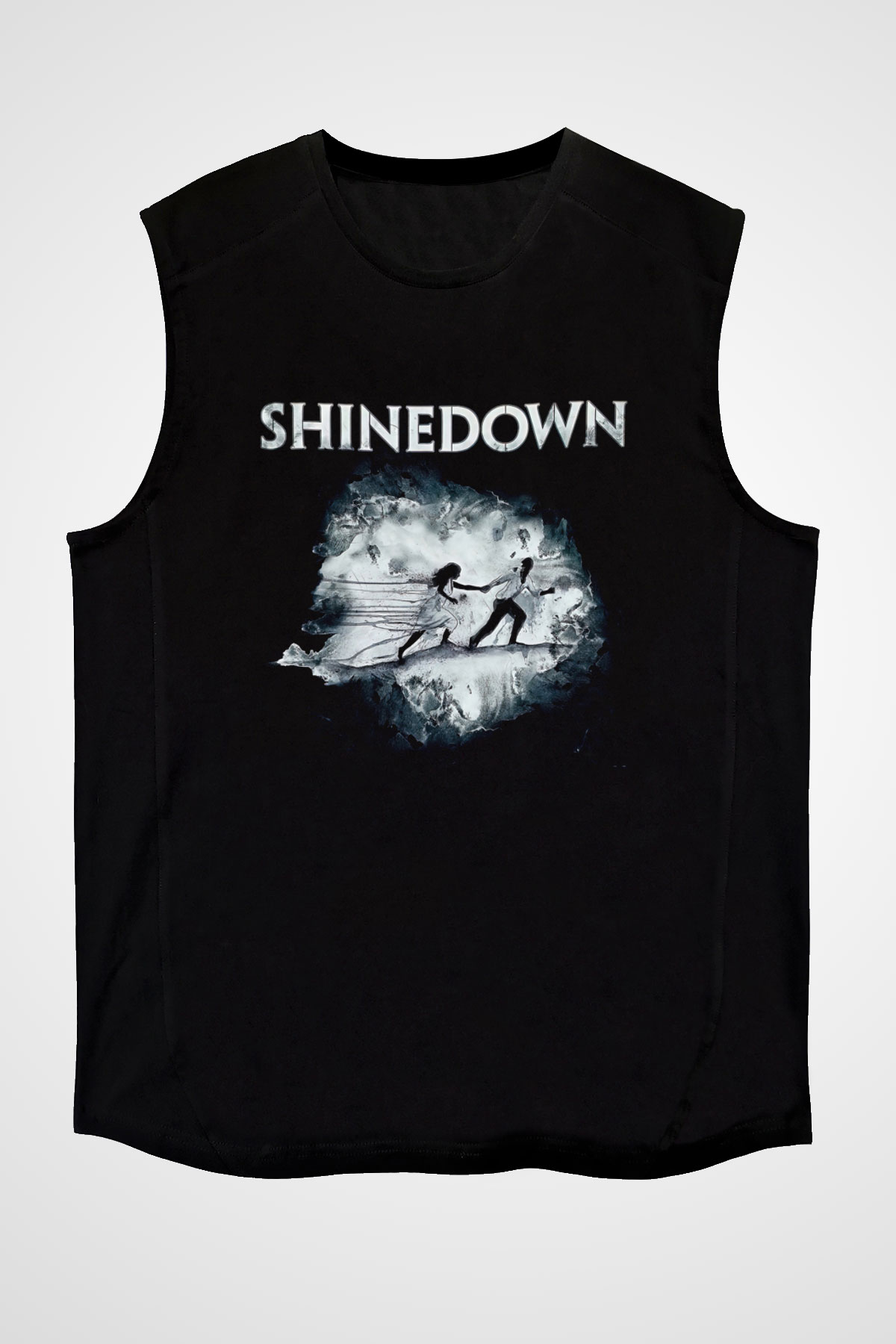 Shinedown Baskılı Unisex Siyah Kolsuz Tişört - Tshirt