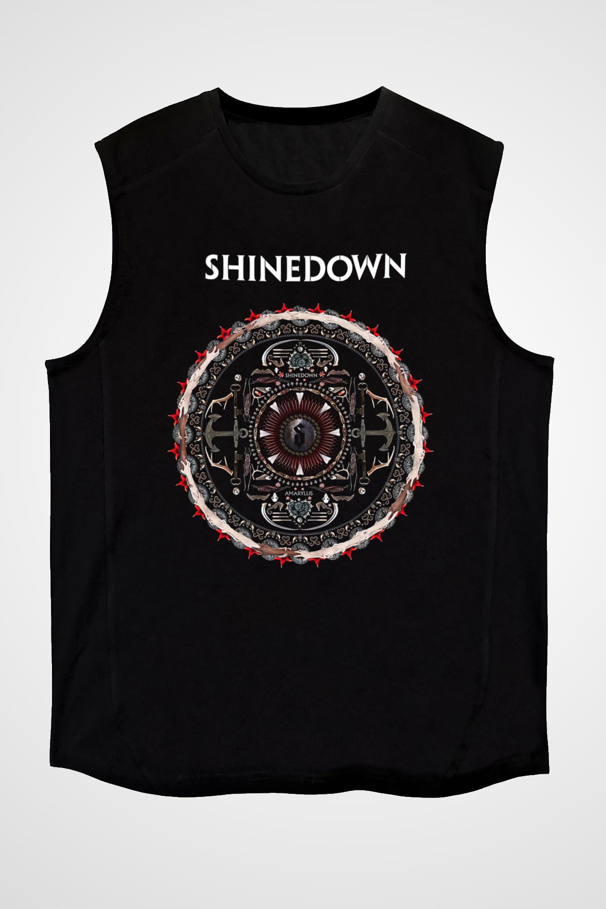 Shinedown Baskılı Unisex Siyah Kolsuz Tişört - Tshirt
