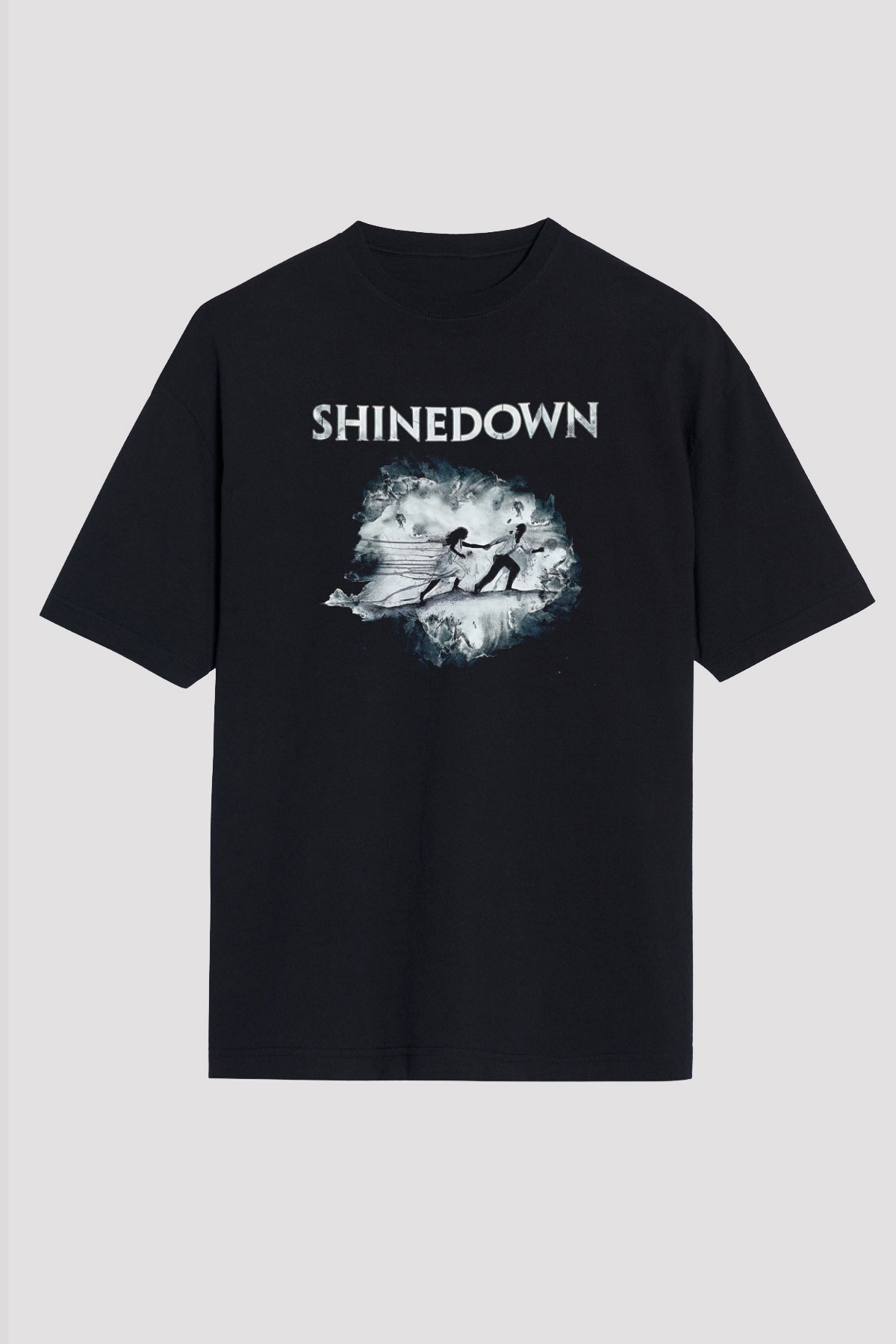 Shinedown Baskılı Unisex Siyah Oversize Tişört - Tshirt