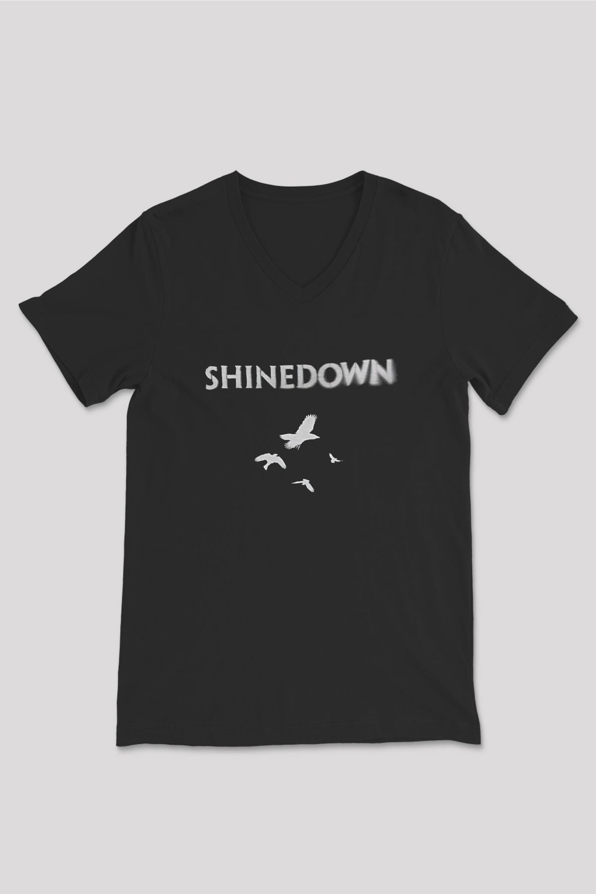 Shinedown Baskılı Unisex Siyah V Yaka Tişört - Tshirt