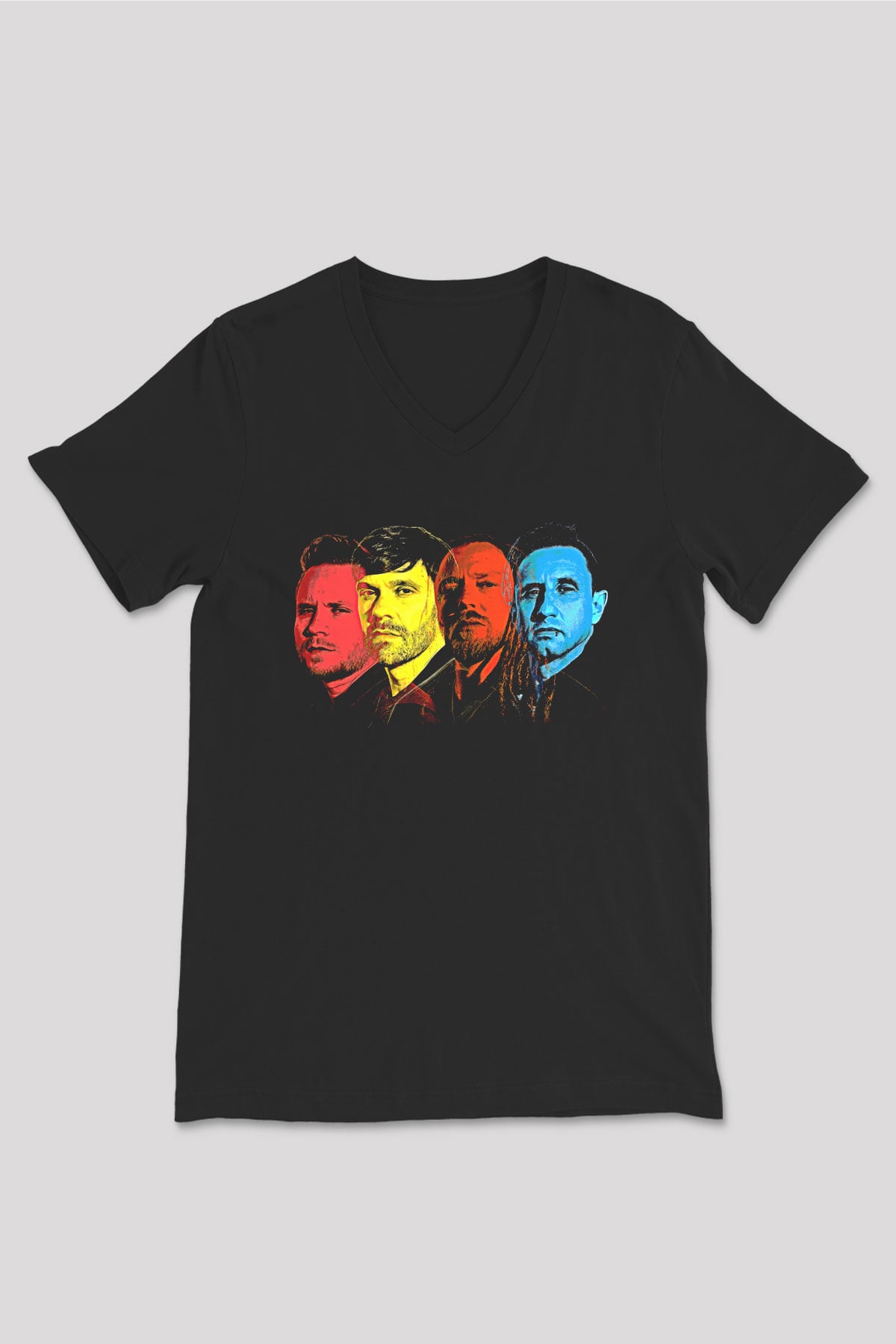Shinedown Baskılı Unisex Siyah V Yaka Tişört - Tshirt