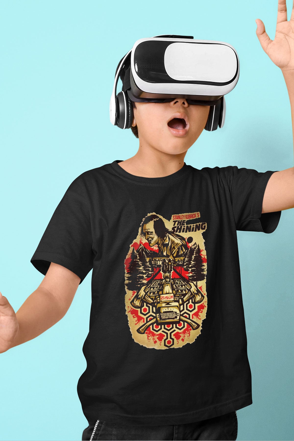 Shining Baskılı Siyah Unisex Çocuk Tişört