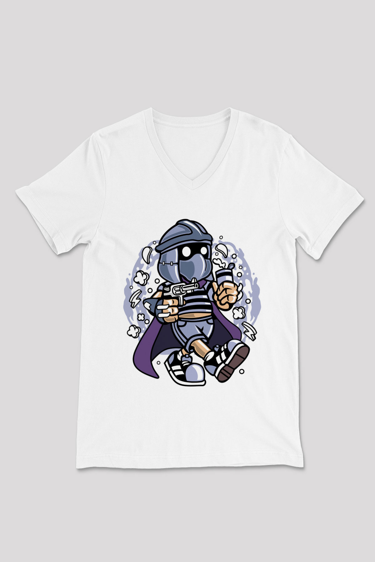 Shredder Bastard Baskılı Beyaz Unisex V Yaka Tişört