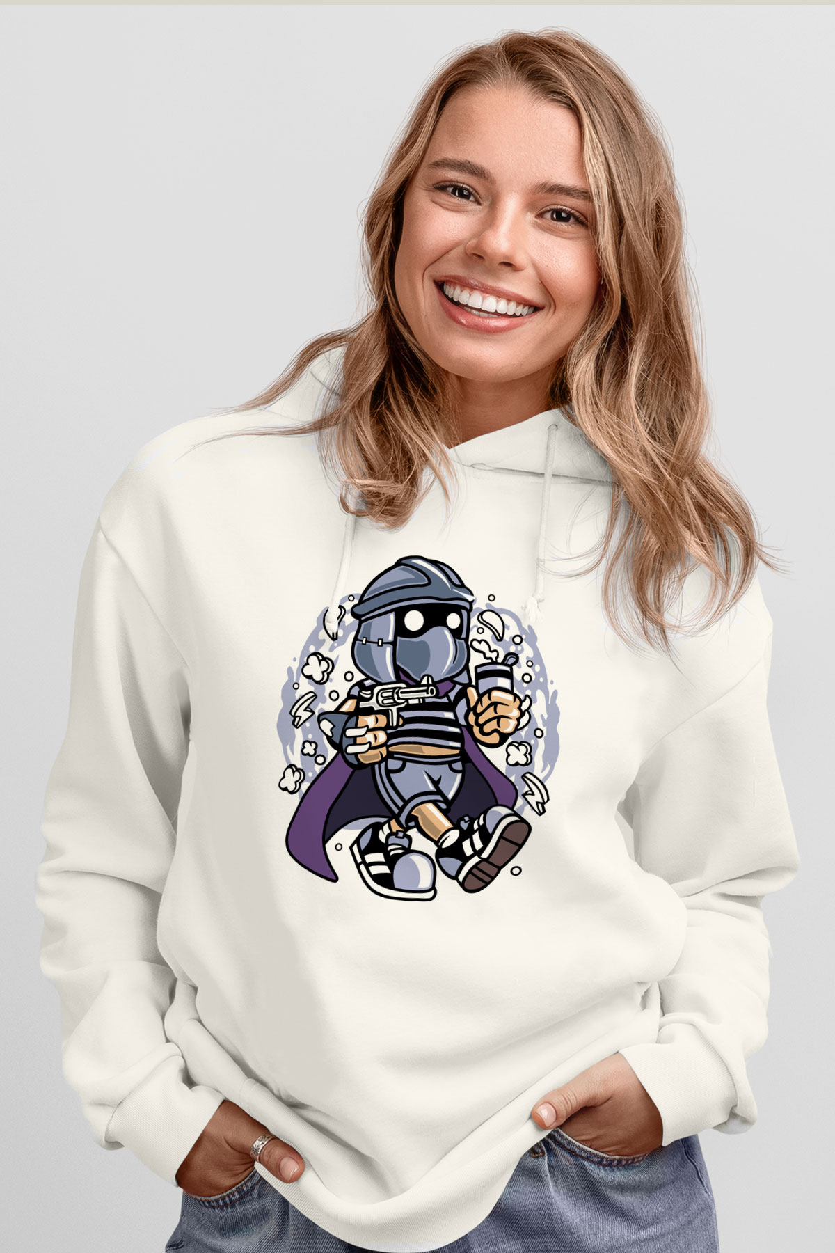 Shredder Bastard Baskılı Beyaz Unisex Hoodie