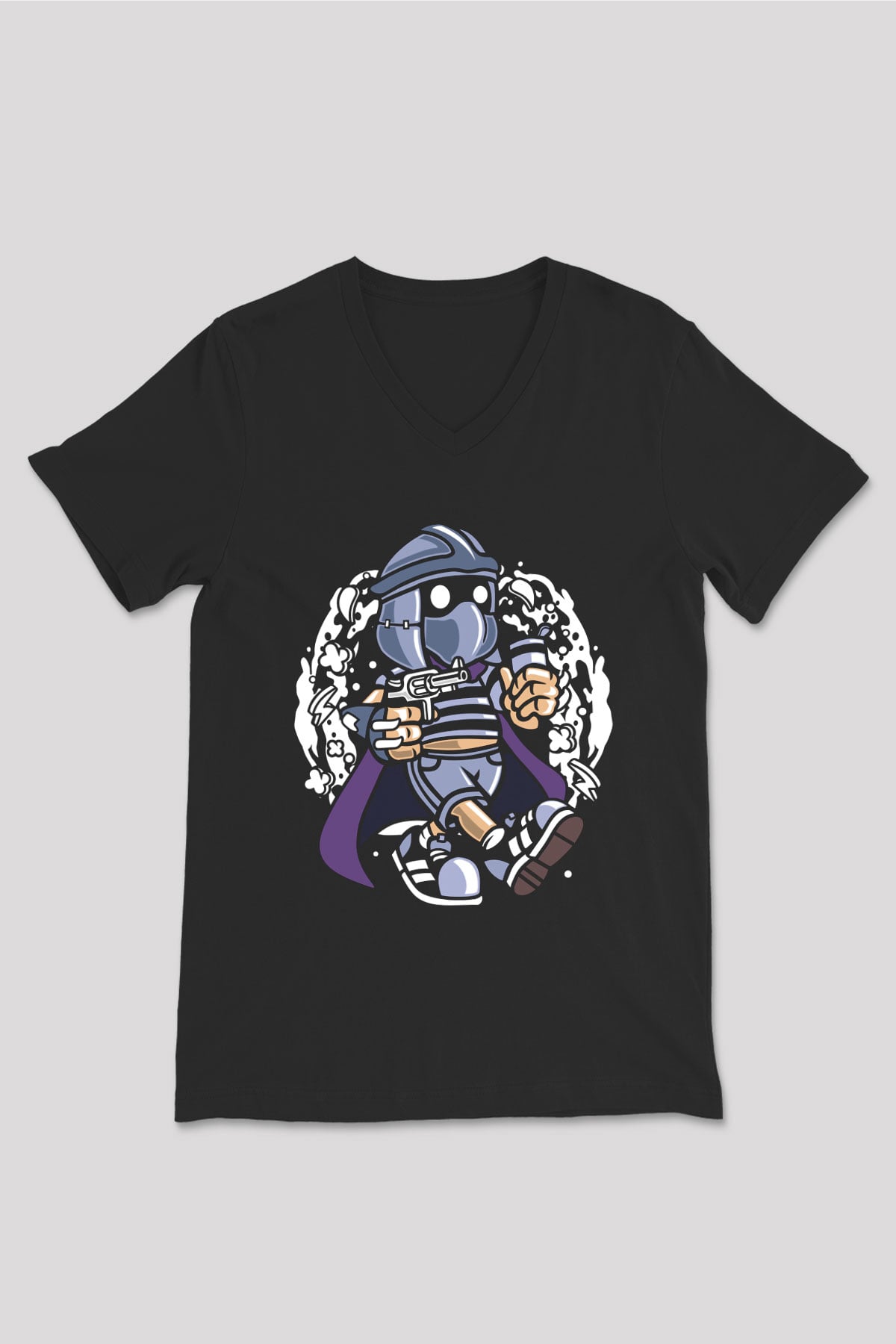 Shredder Bastard Baskılı Siyah Unisex V Yaka Tişört