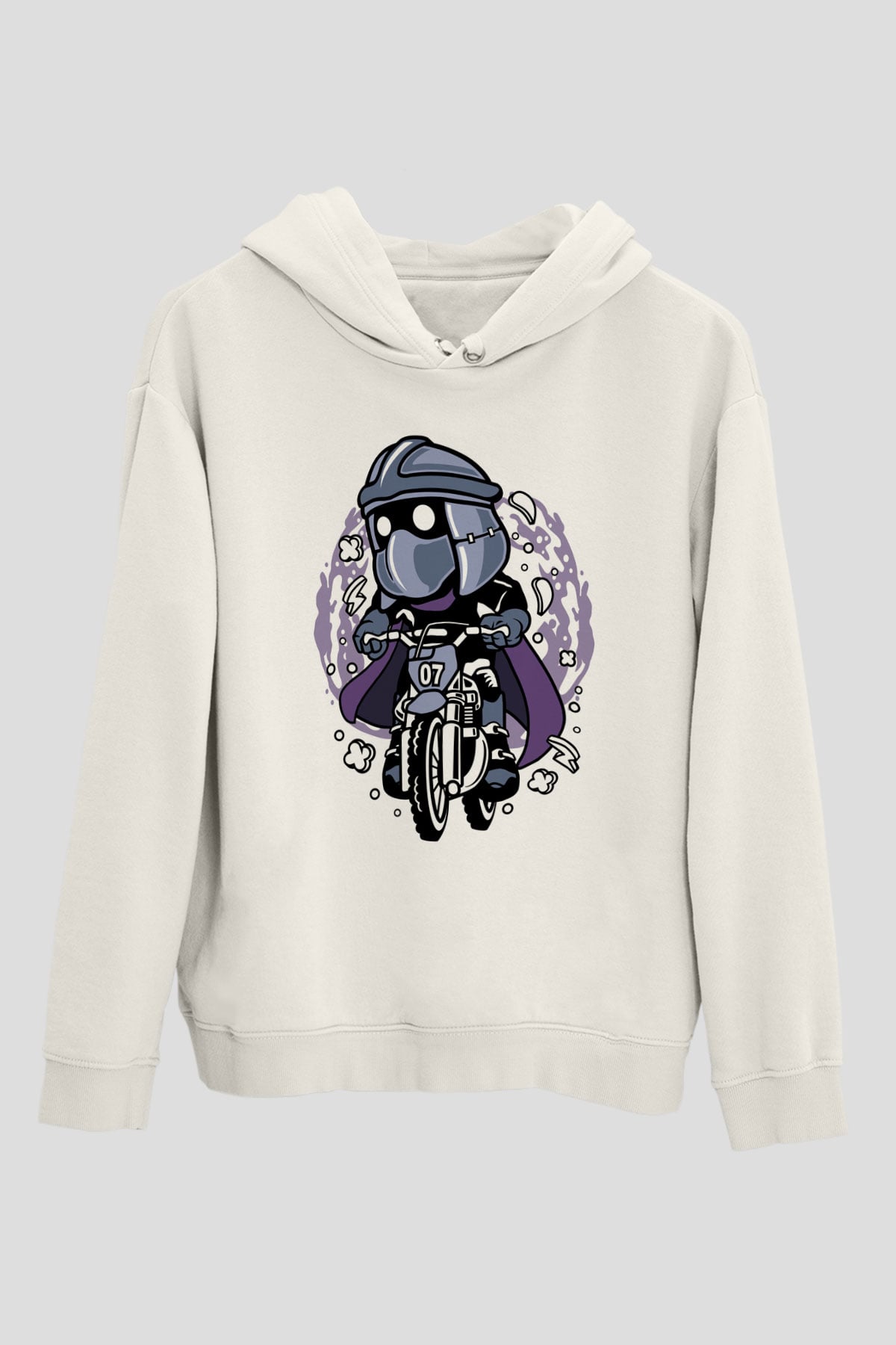 Shredder Biker Baskılı Beyaz Unisex Hoodie