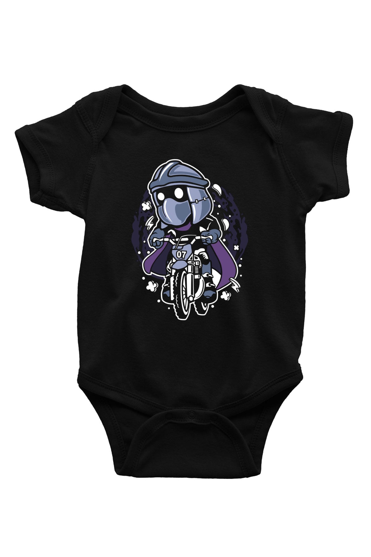 Shredder Biker Baskılı Siyah Bebek Body - Zıbın
