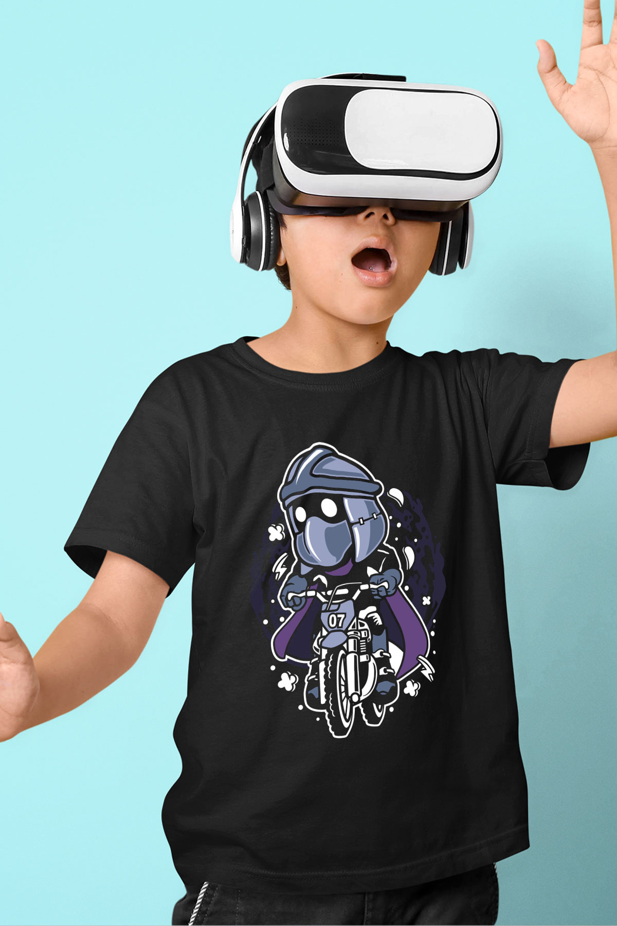 Shredder Biker Baskılı Siyah Çocuk Unisex Tshirt