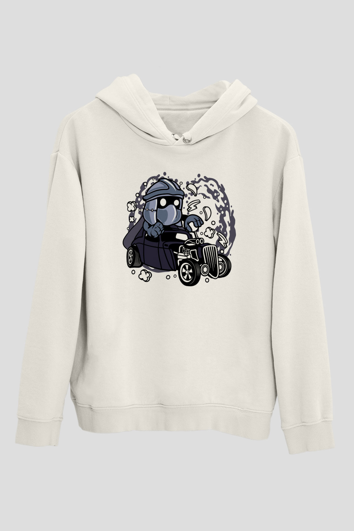 Shredder Hotrod Baskılı Beyaz Unisex Hoodie