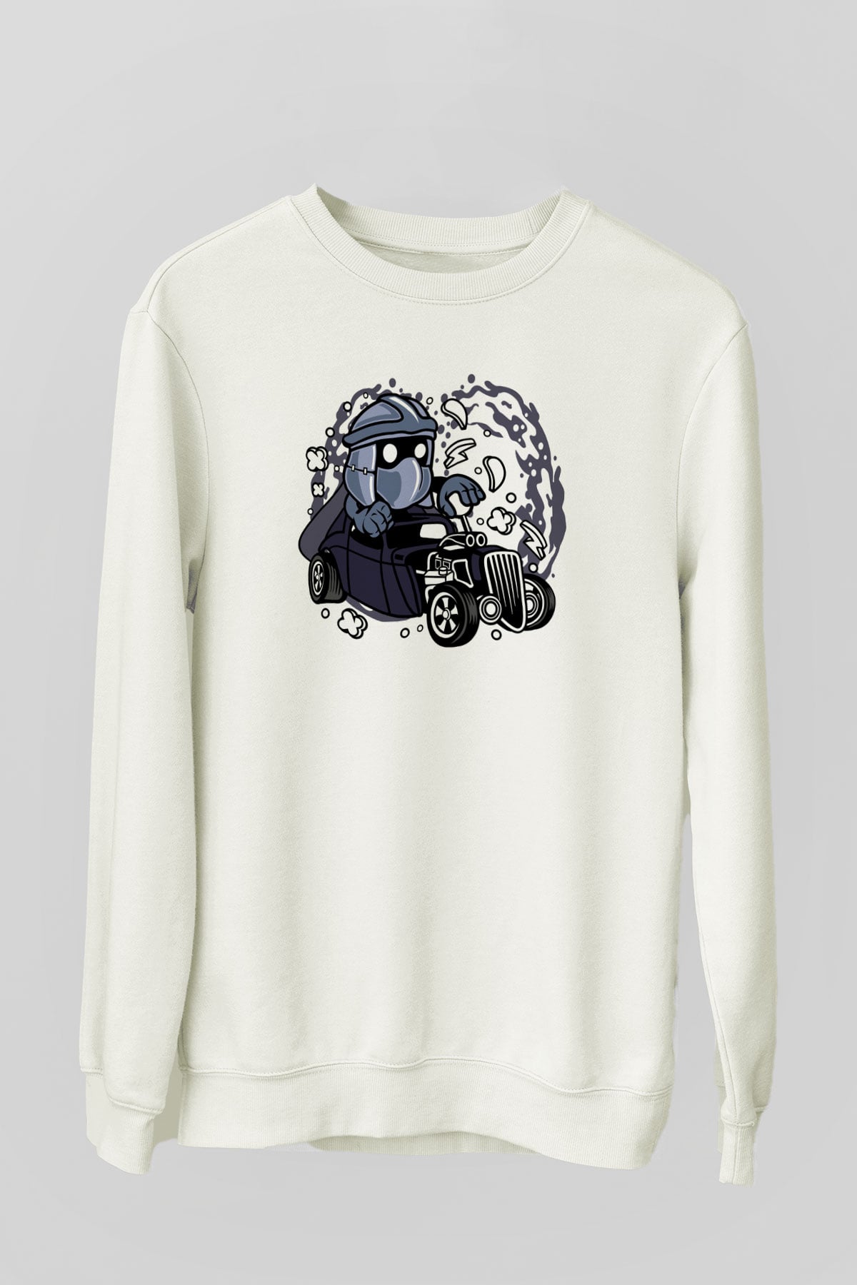 Shredder Hotrod Baskılı Beyaz Unisex Sweatshirt