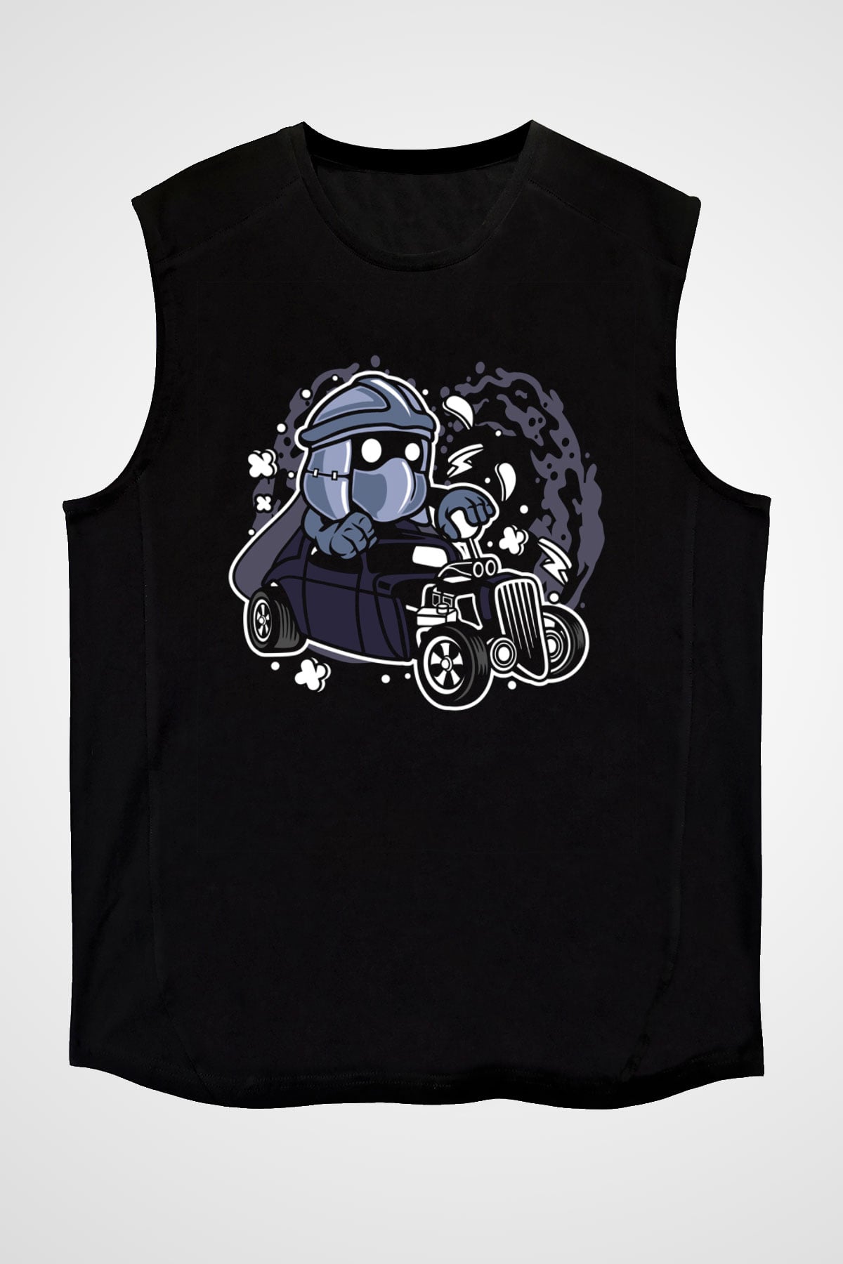 Shredder Hotrod Baskılı Siyah Unisex Kolsuz Tişört