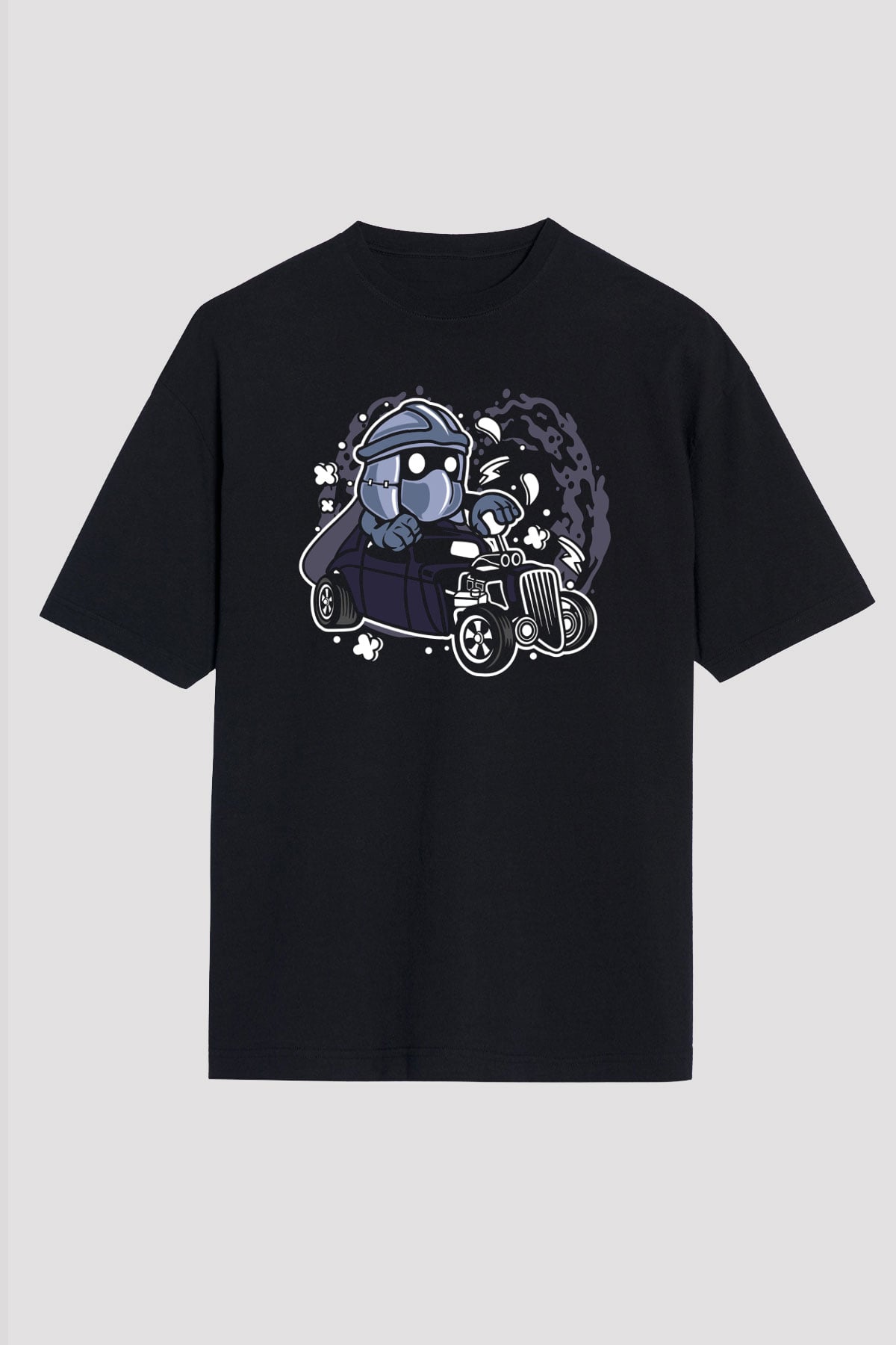 Shredder Hotrod Baskılı Siyah Unisex Oversize Tişört