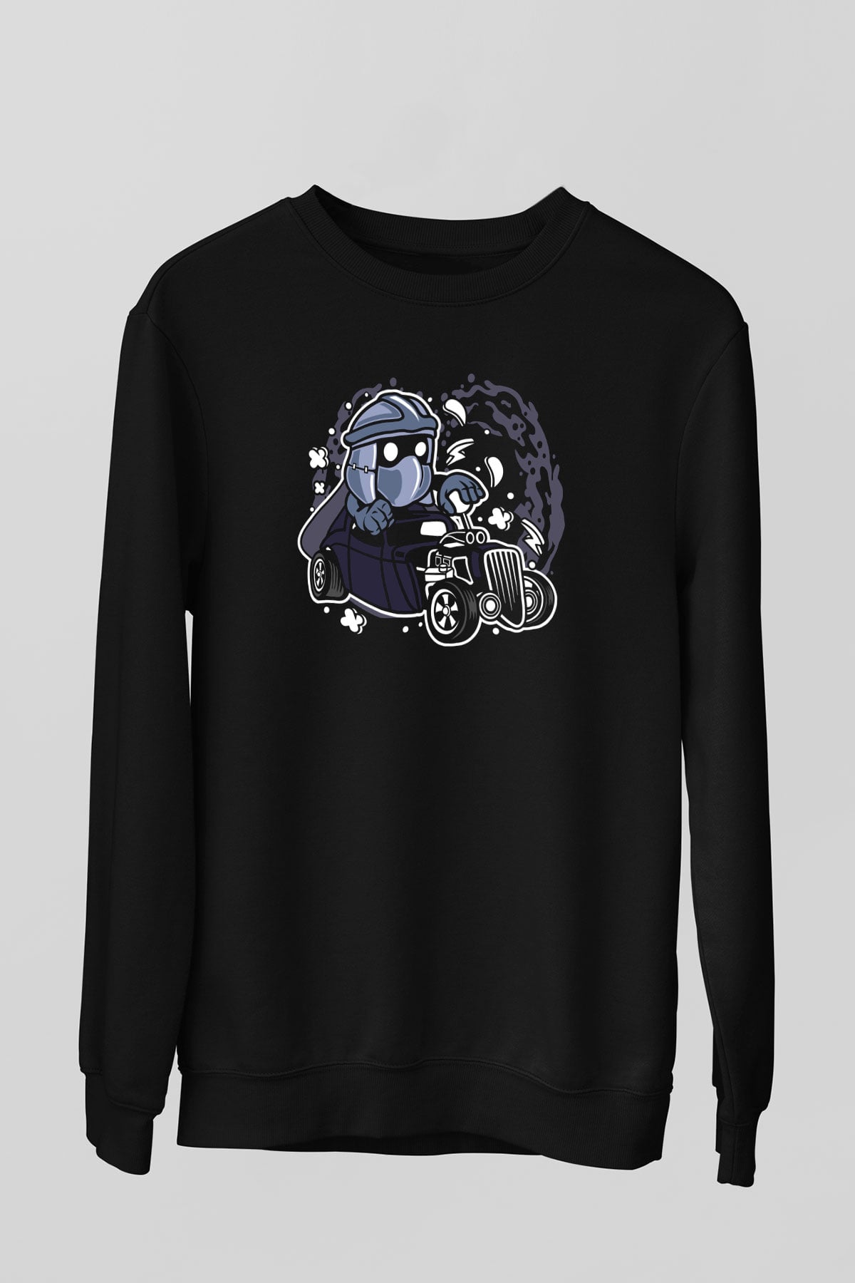 Shredder Hotrod Baskılı Siyah Unisex Sweatshirt