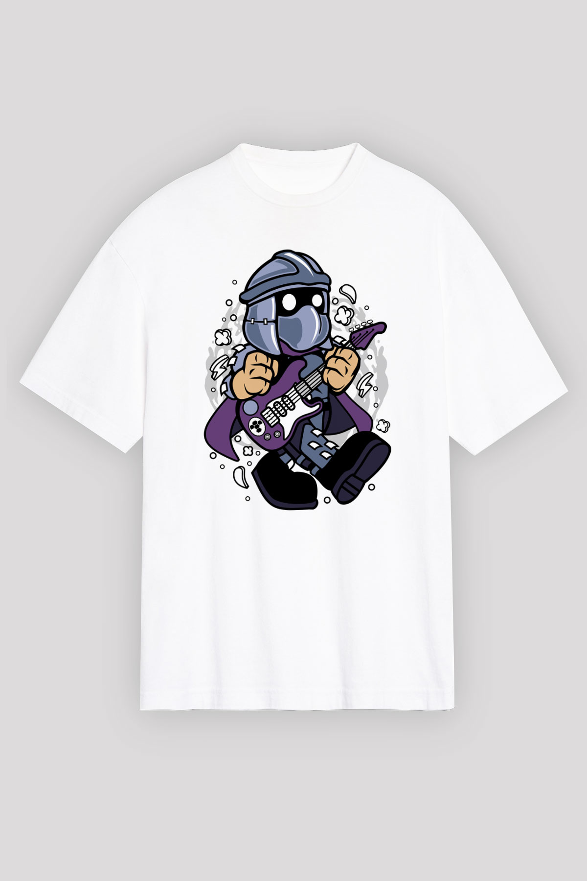 Shredder Rocker Baskılı Beyaz Unisex Oversize Tişört