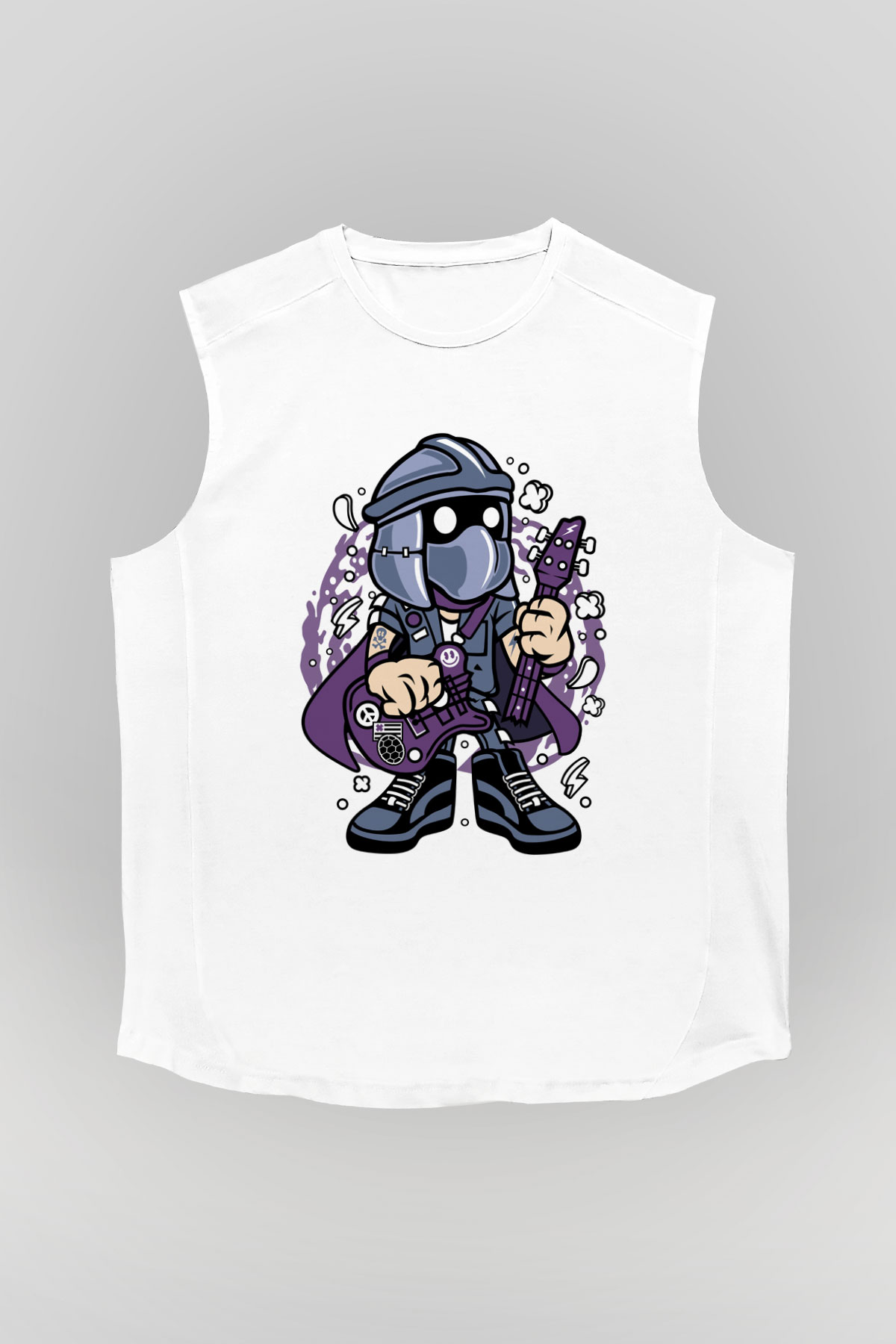 Shredder Rockstar Baskılı Beyaz Unisex Kolsuz Tişört