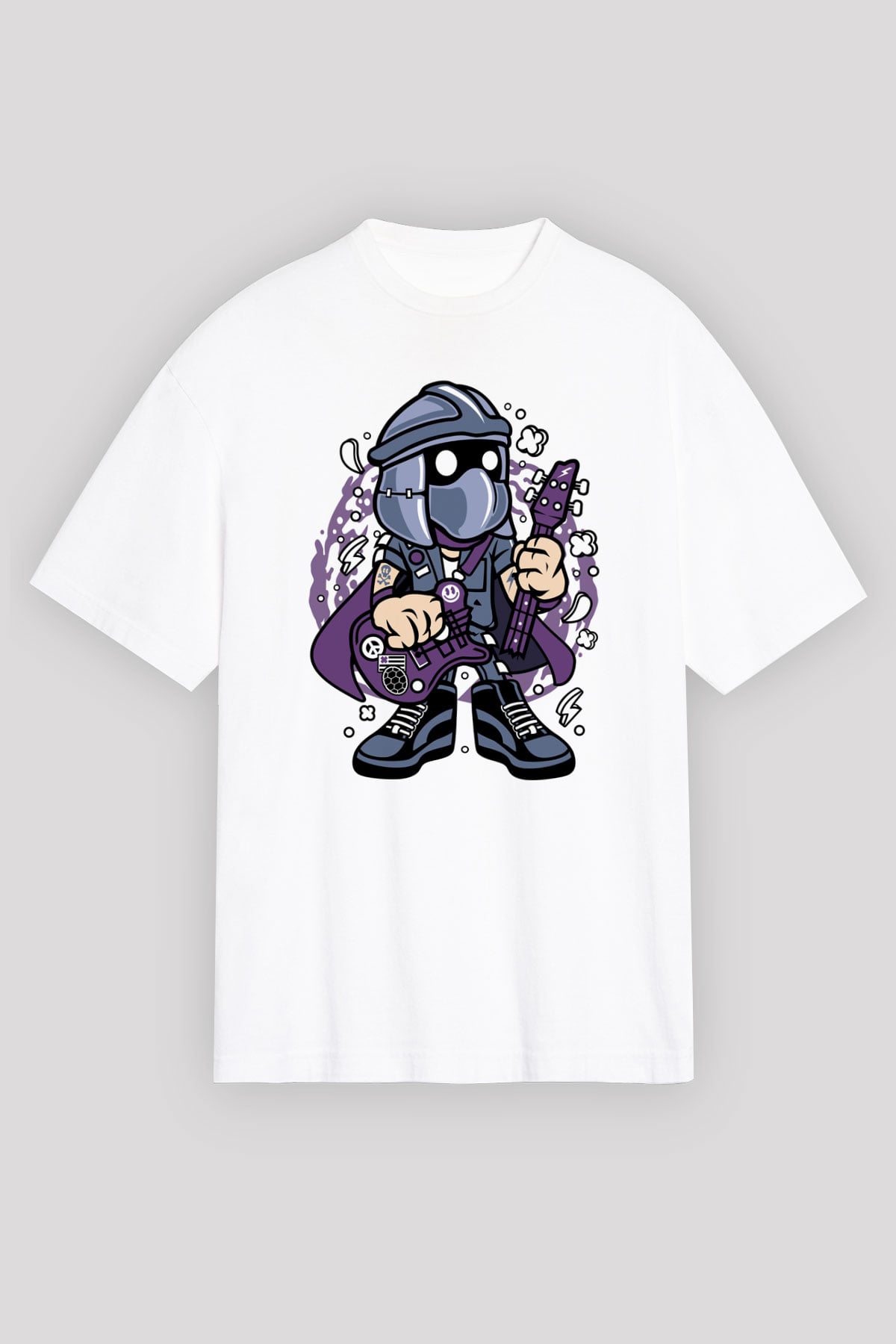 Shredder Rockstar Baskılı Beyaz Unisex Oversize Tişört