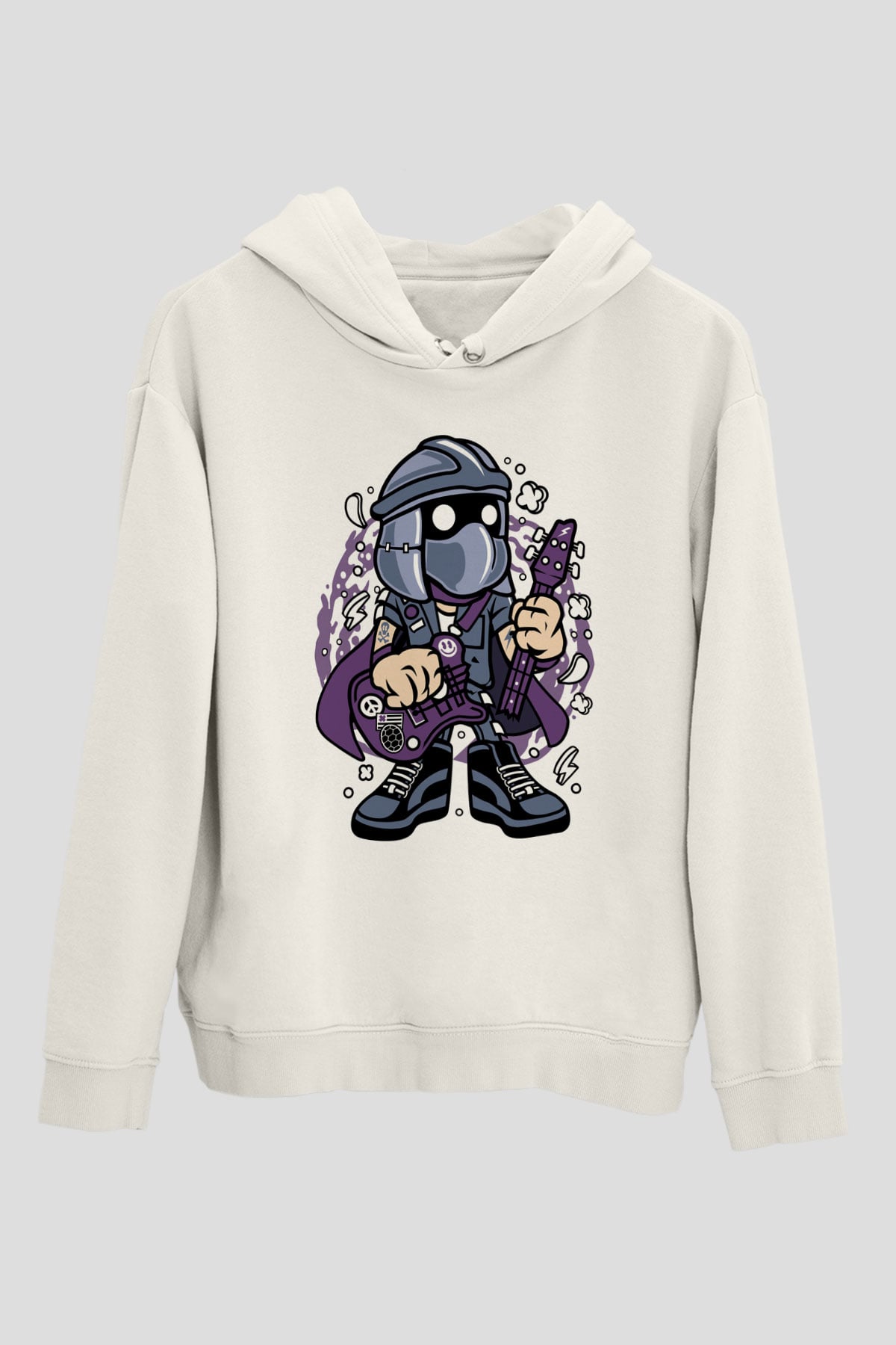 Shredder Rockstar Baskılı Beyaz Unisex Hoodie