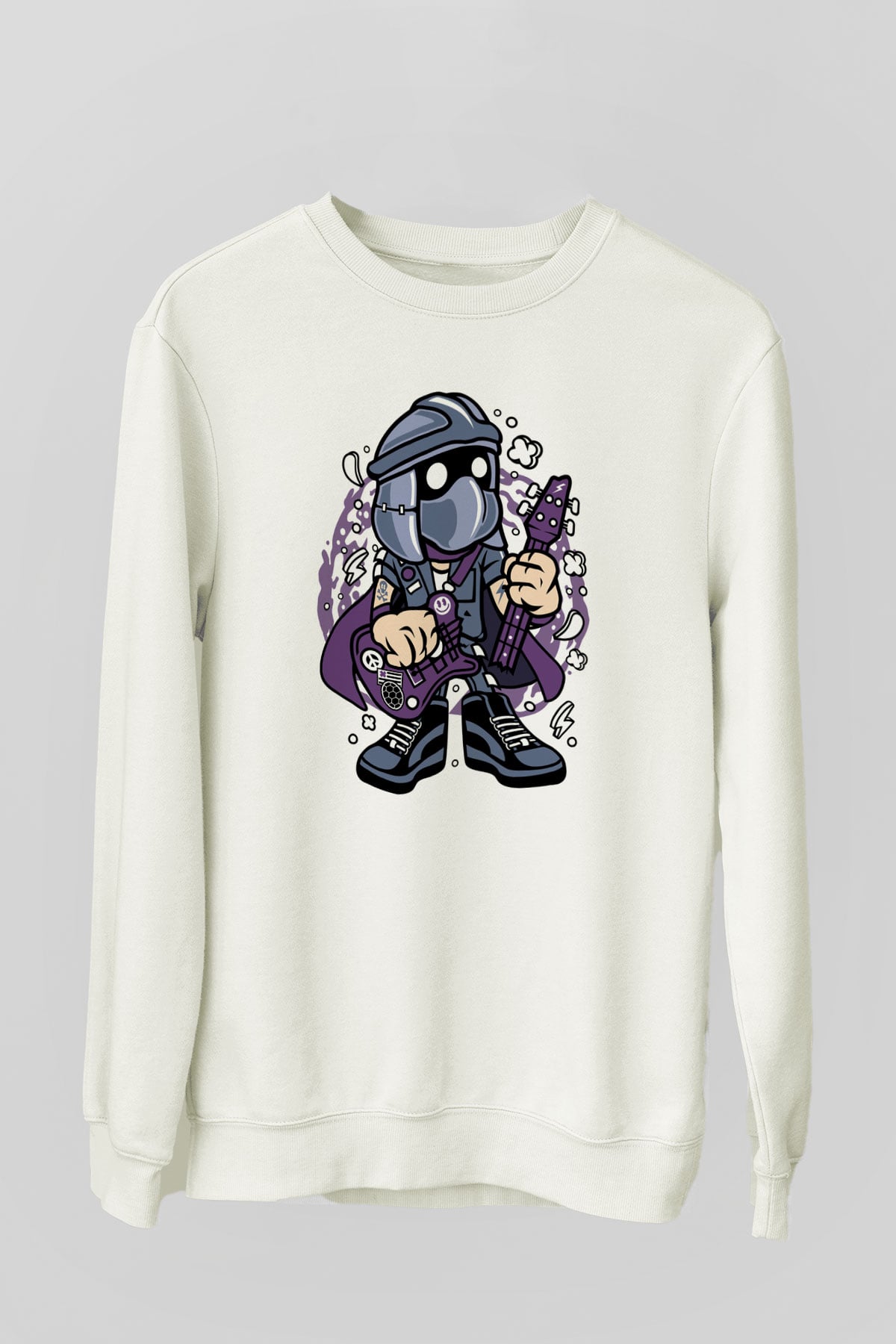 Shredder Rockstar Baskılı Beyaz Unisex Sweatshirt
