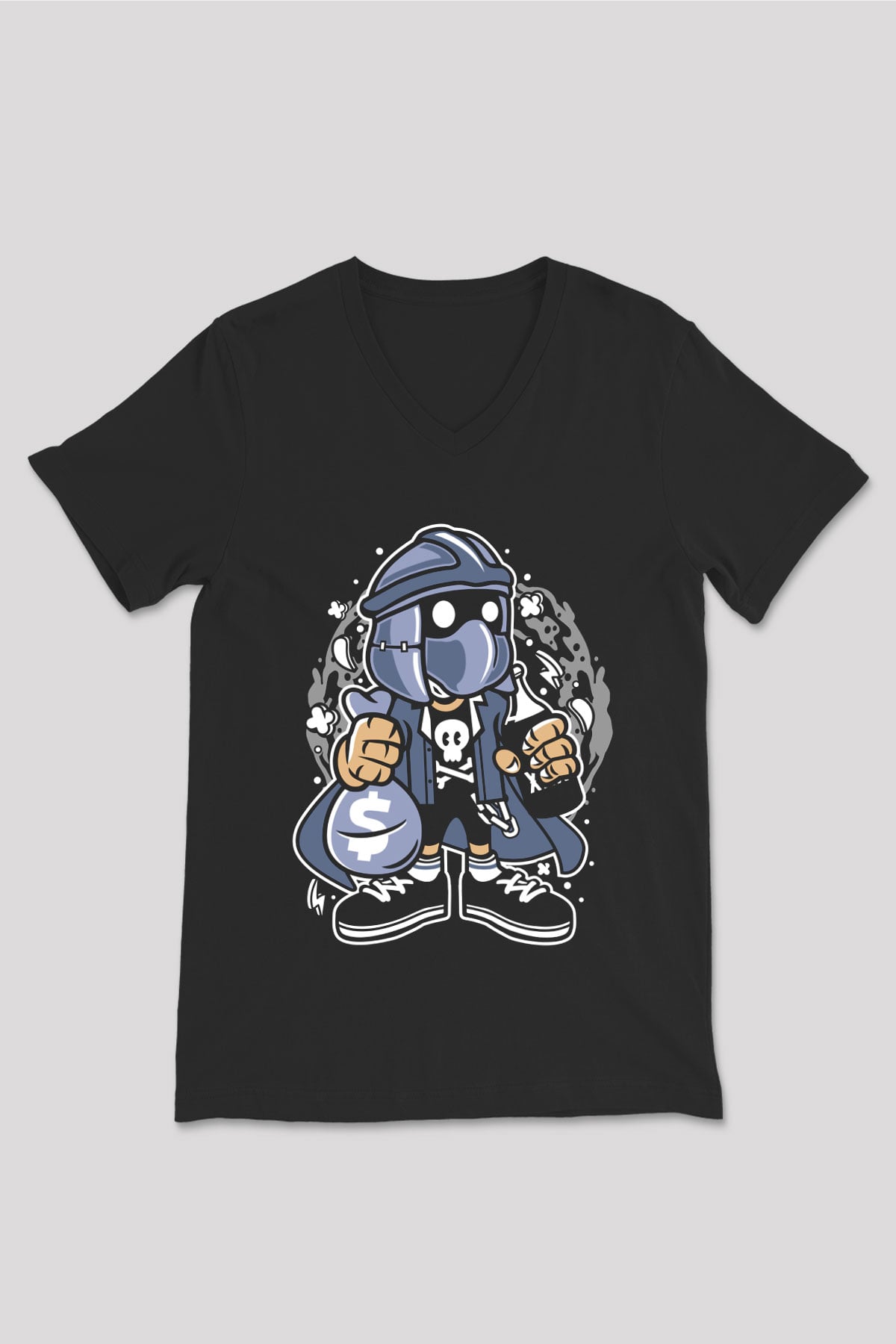 Shredder Street Bastard Baskılı Siyah Unisex V Yaka Tişört